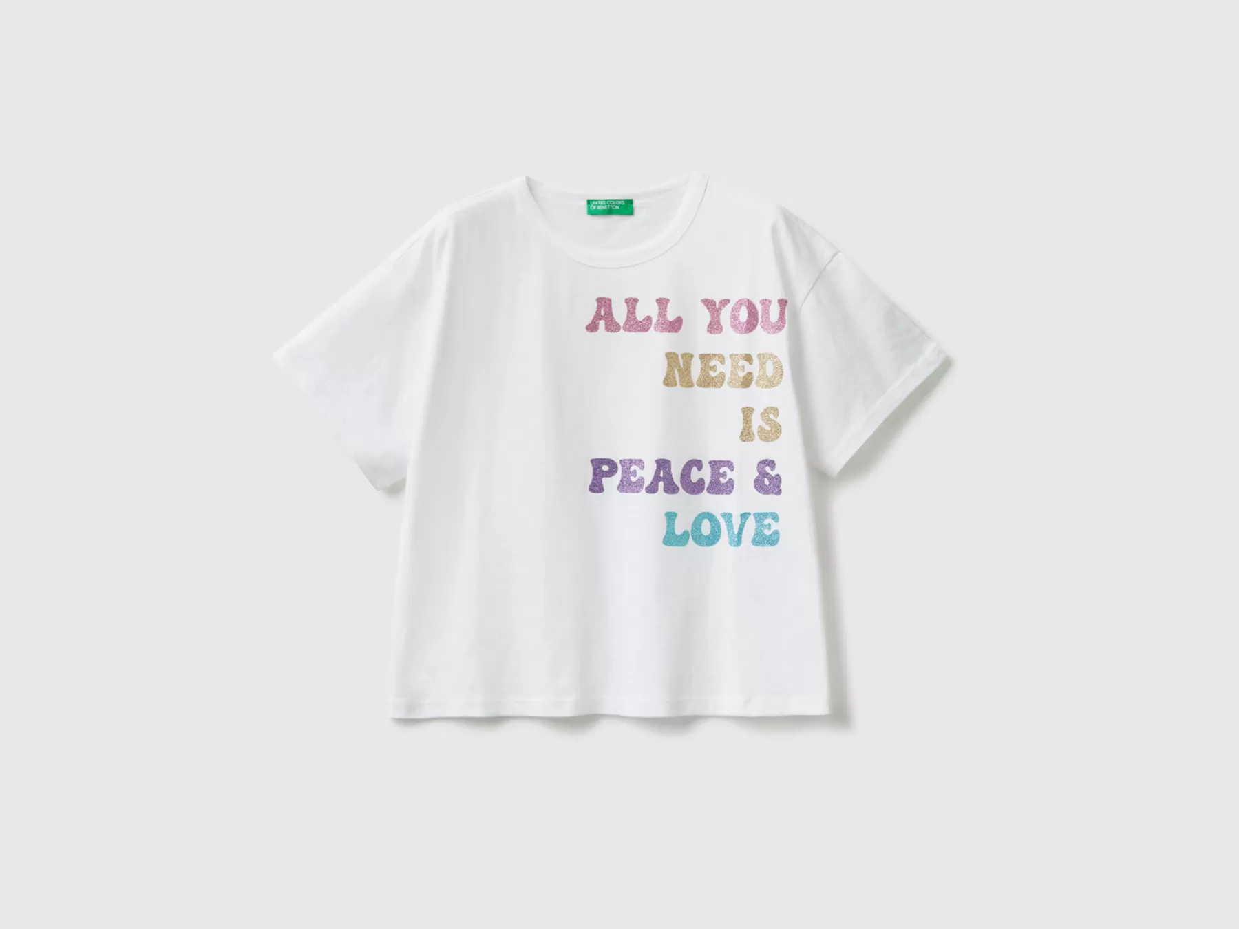 Benetton T-Shirt Con Stampa Glitter Bianco Best