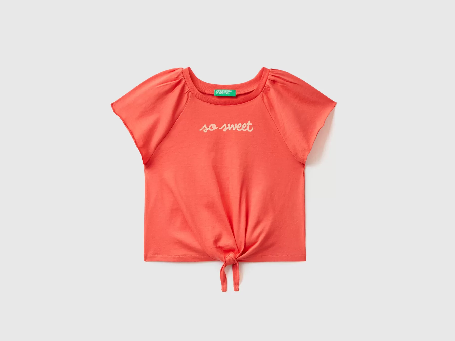 Benetton T-Shirt Con Stampa Glitter E Nodo Rosso Corallo Flash Sale