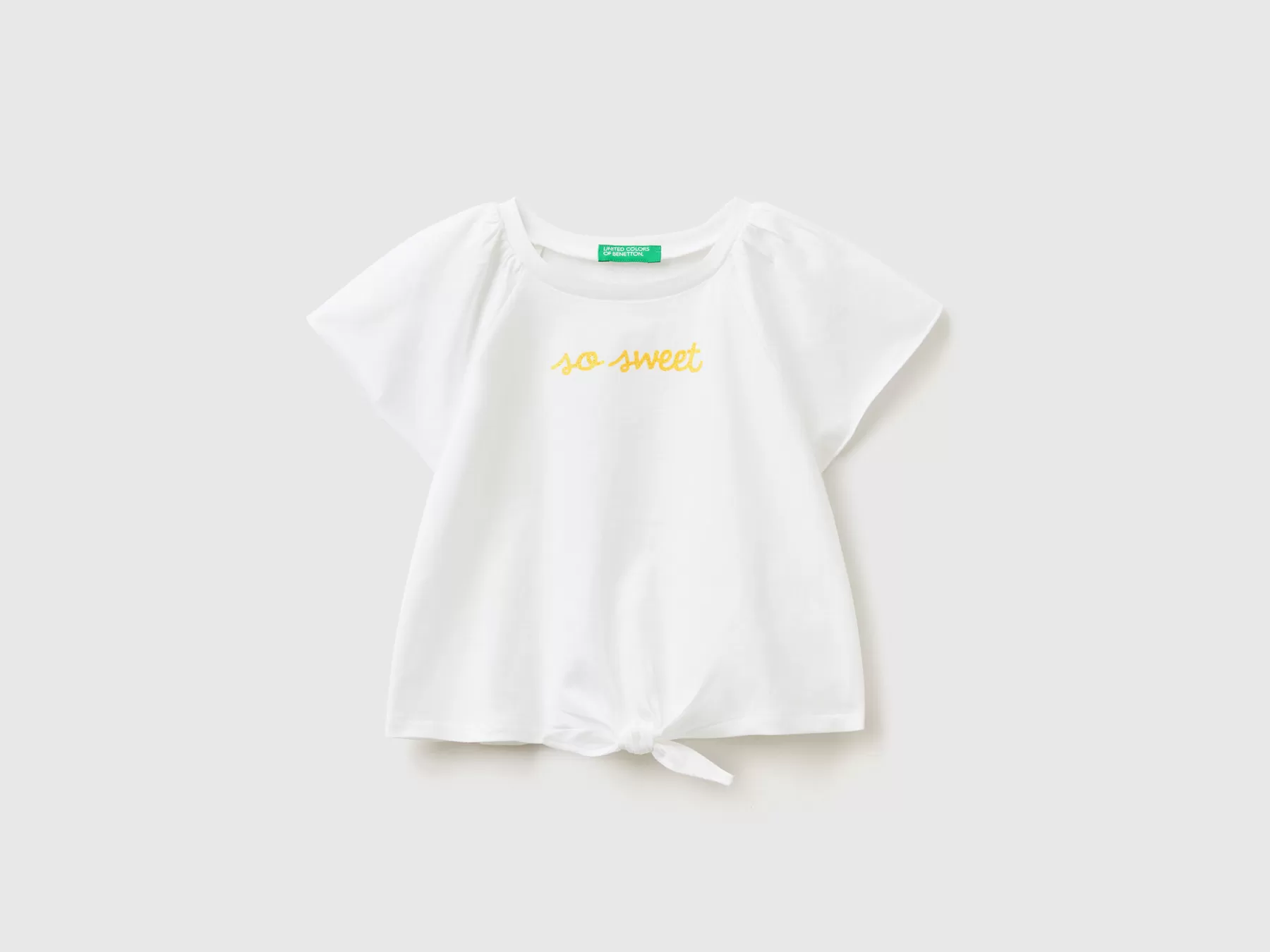 Benetton T-Shirt Con Stampa Glitter E Nodo Bianco Store