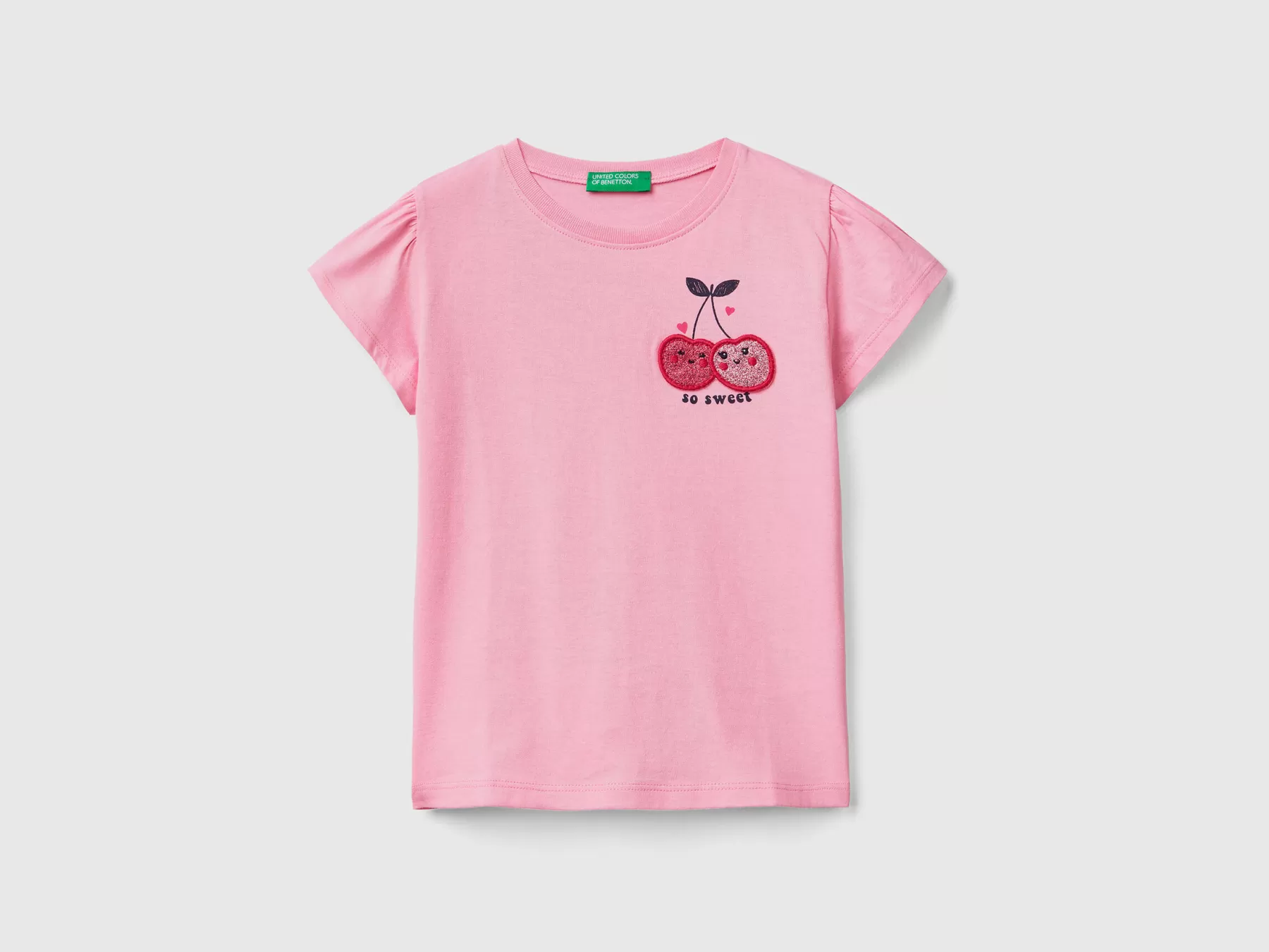 Benetton T-Shirt Con Stampa Glitter E Patch Rosa Clearance