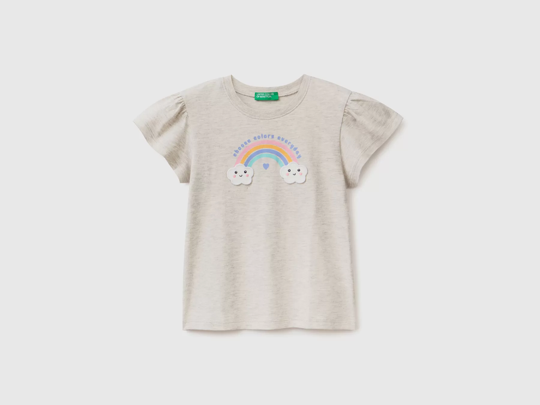 Benetton T-Shirt Con Stampa Glitter E Patch Grigio Chiaro Store