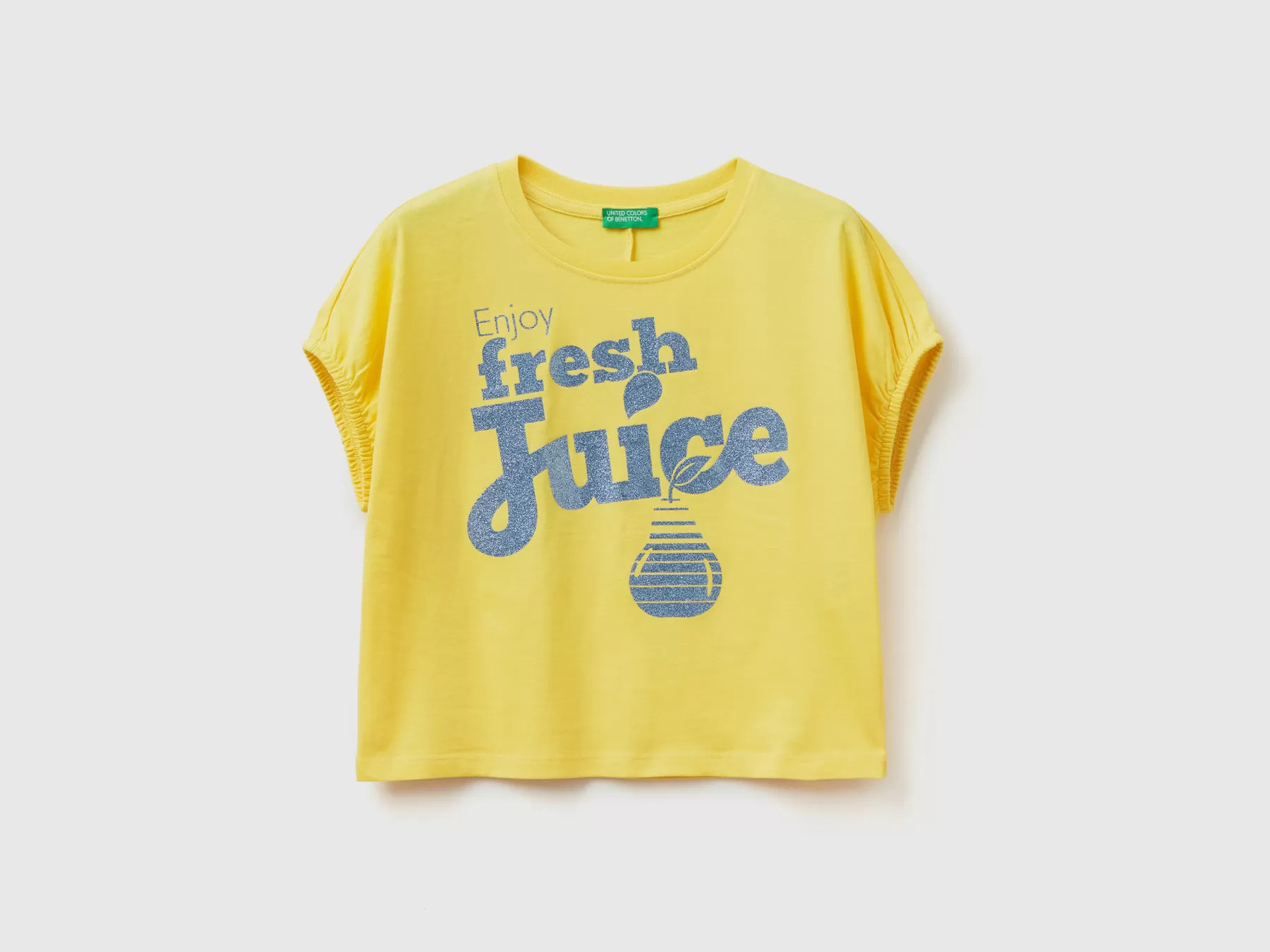 Benetton T-Shirt Con Stampa Glitter Frutta Giallo Fashion