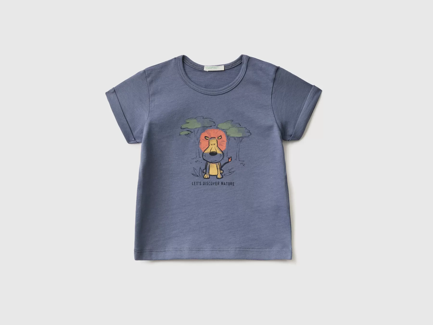 Benetton T-Shirt Con Stampa In Cotone Bio Blu Scuro Online