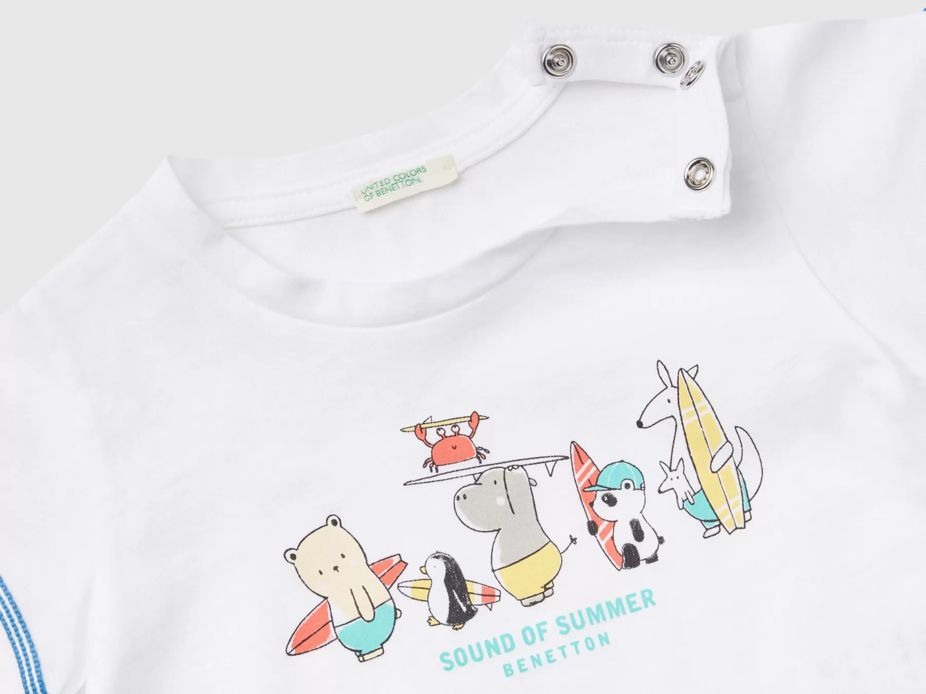 Benetton T-Shirt Con Stampa In Cotone Bio Bianco Hot