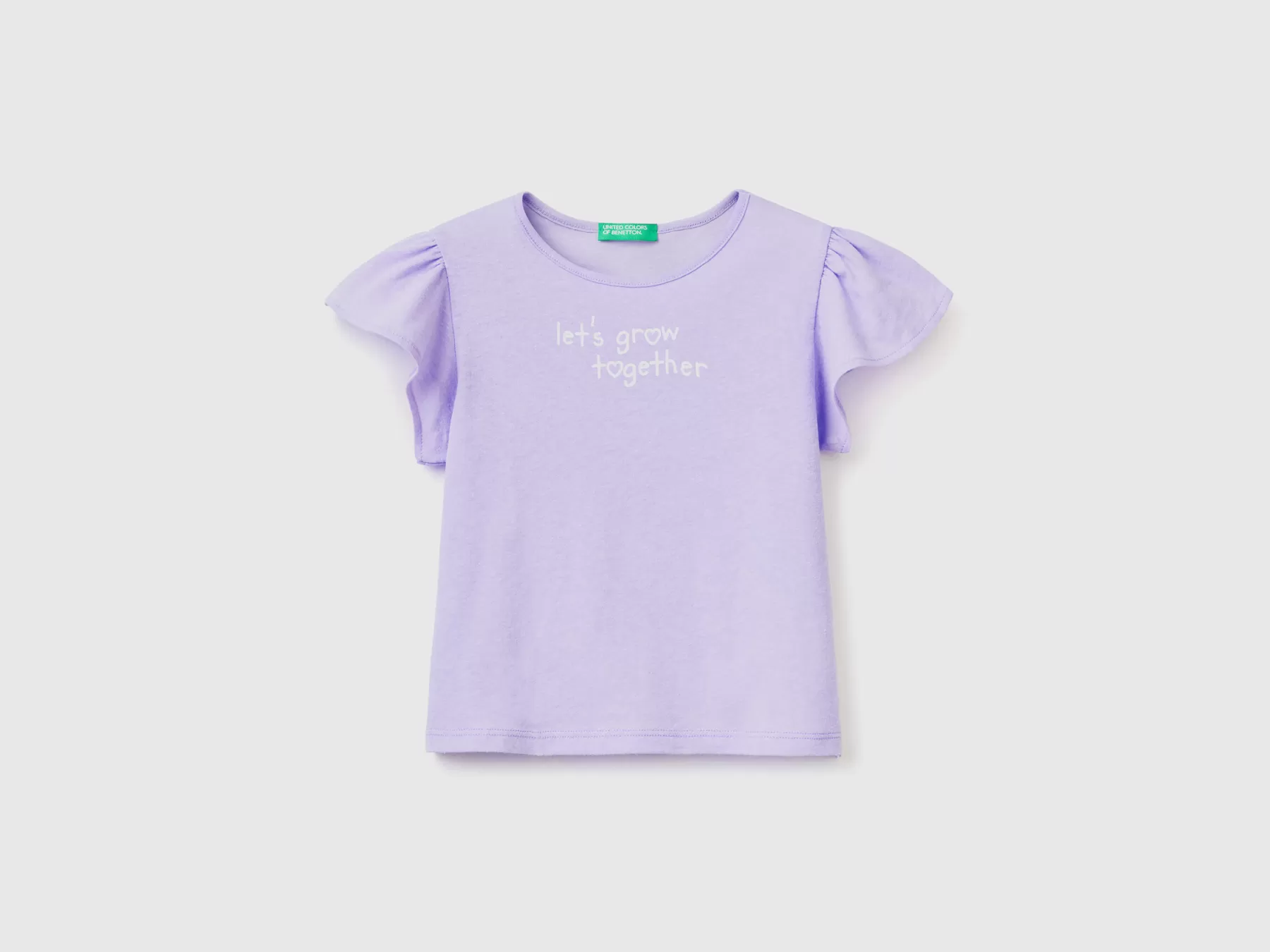 Benetton T-Shirt Con Stampa In Misto Lino Lilla Sale