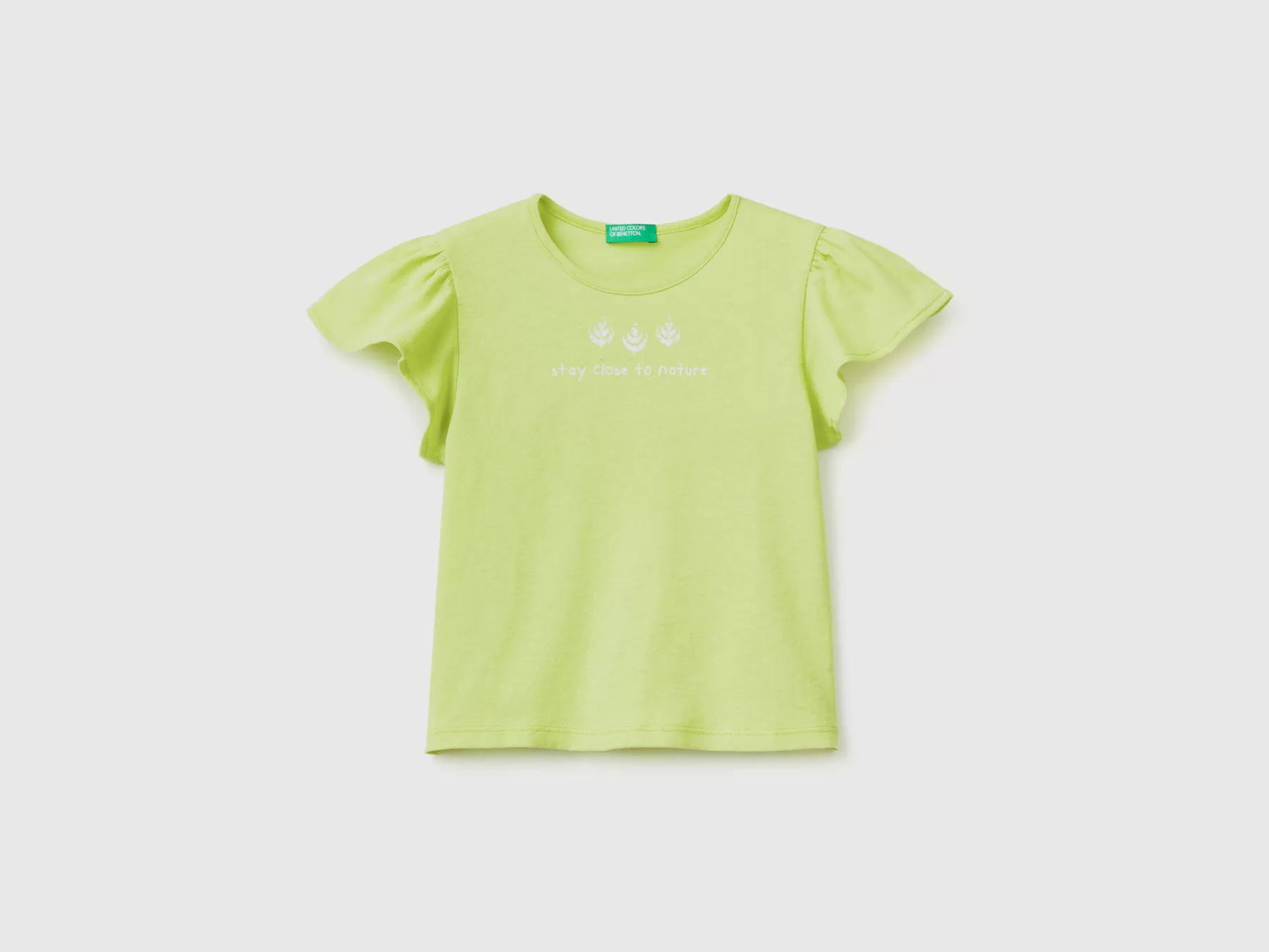 Benetton T-Shirt Con Stampa In Misto Lino Lime Store