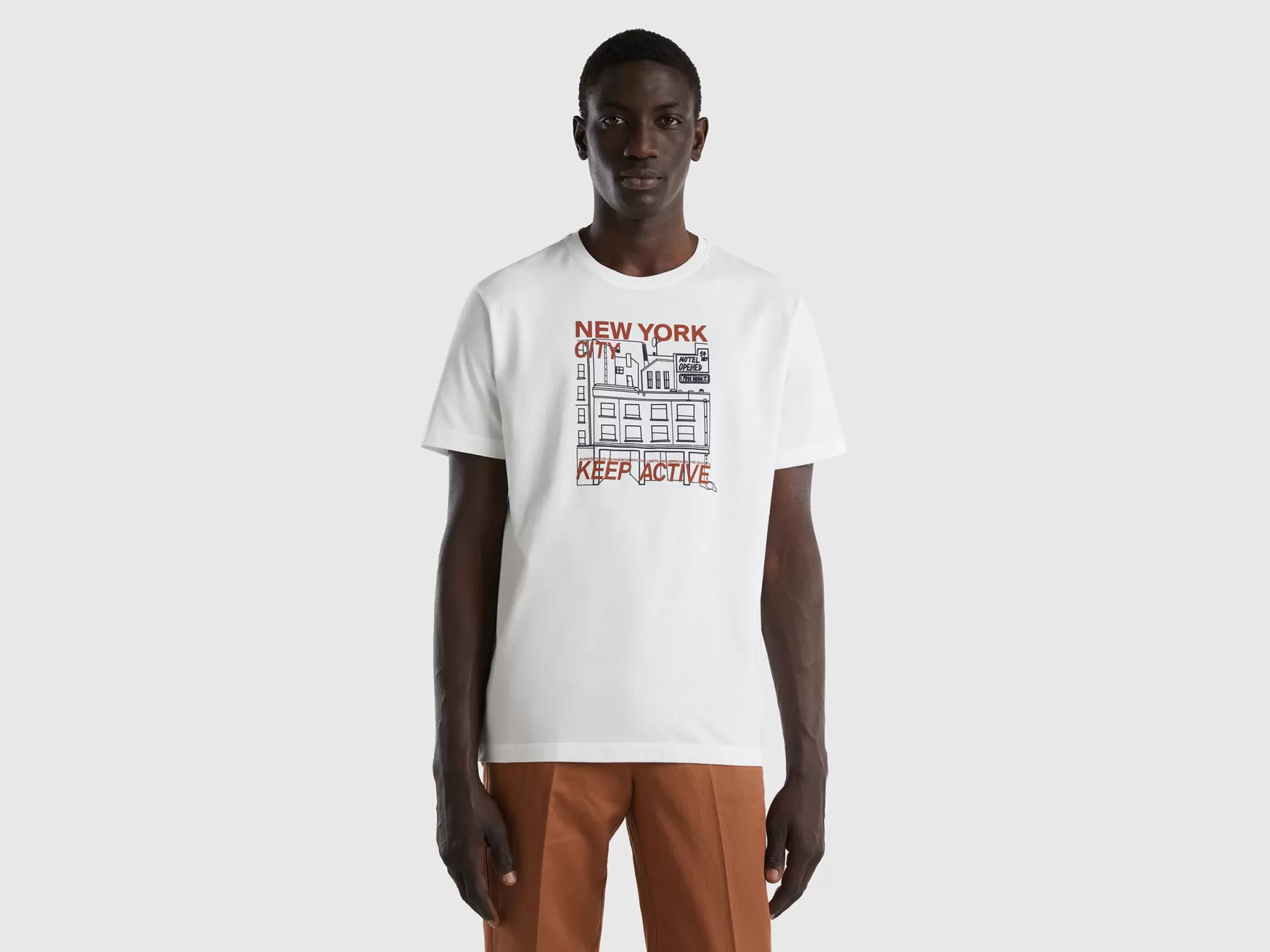 Benetton T-Shirt Con Stampa In Puro Cotone Bianco Flash Sale