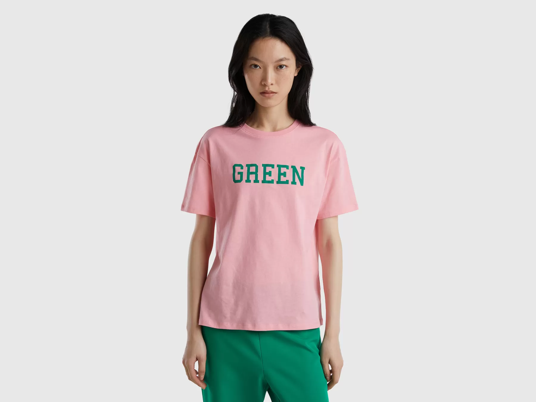 Benetton T-Shirt Con Stampa Lettering Rosa Shop