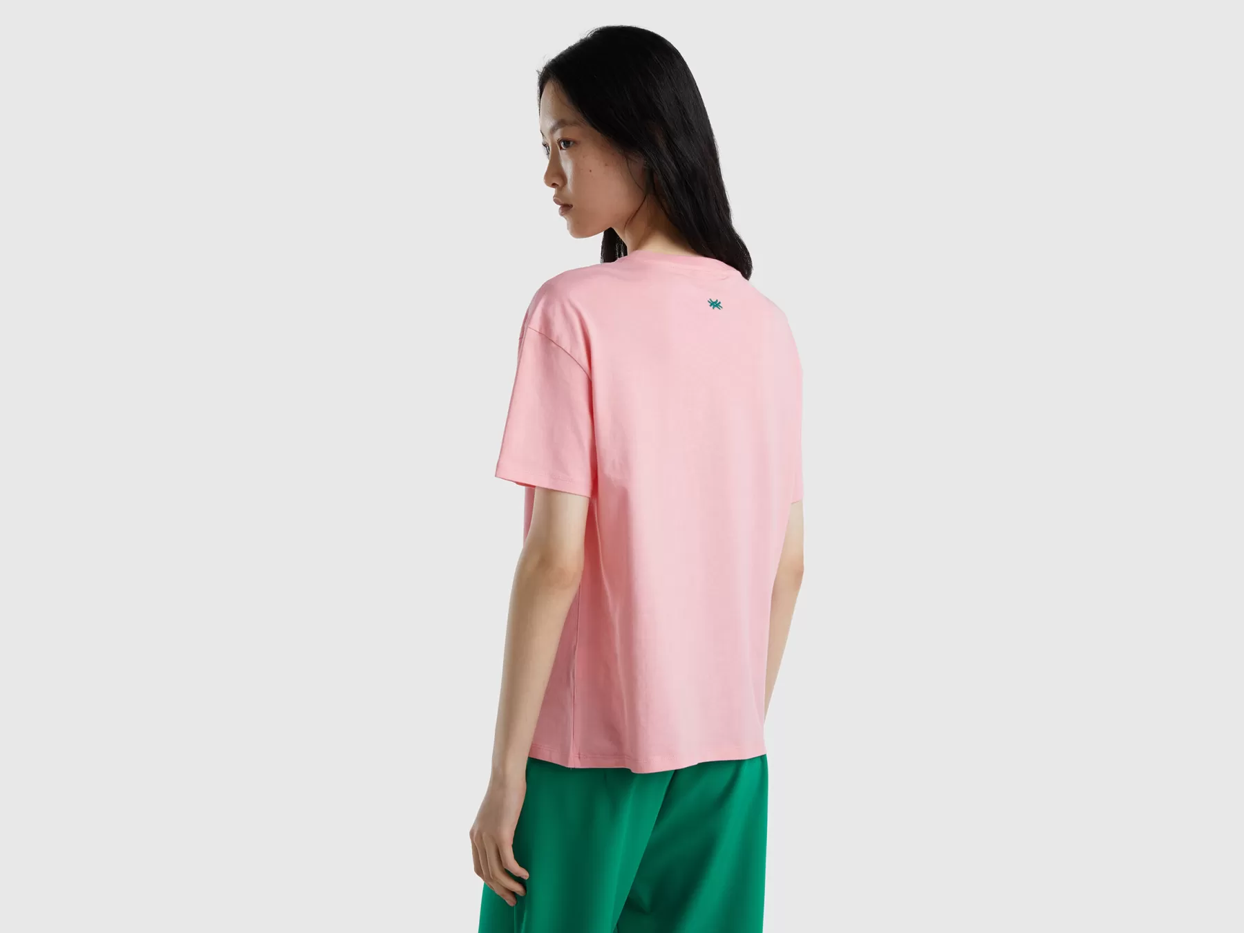 Benetton T-Shirt Con Stampa Lettering Rosa Shop