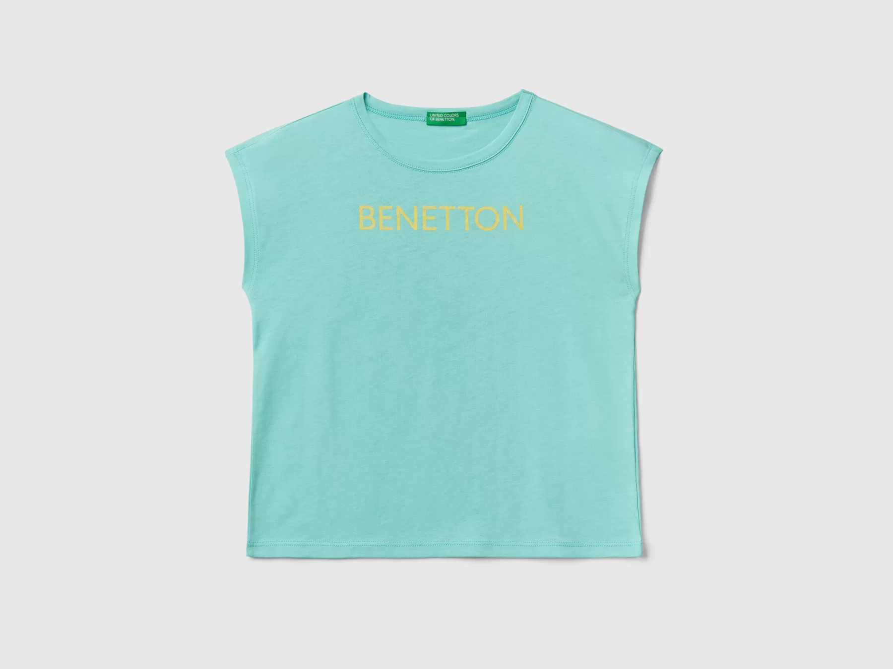 Benetton T-Shirt Con Stampa Logo Glitter Celeste Clearance