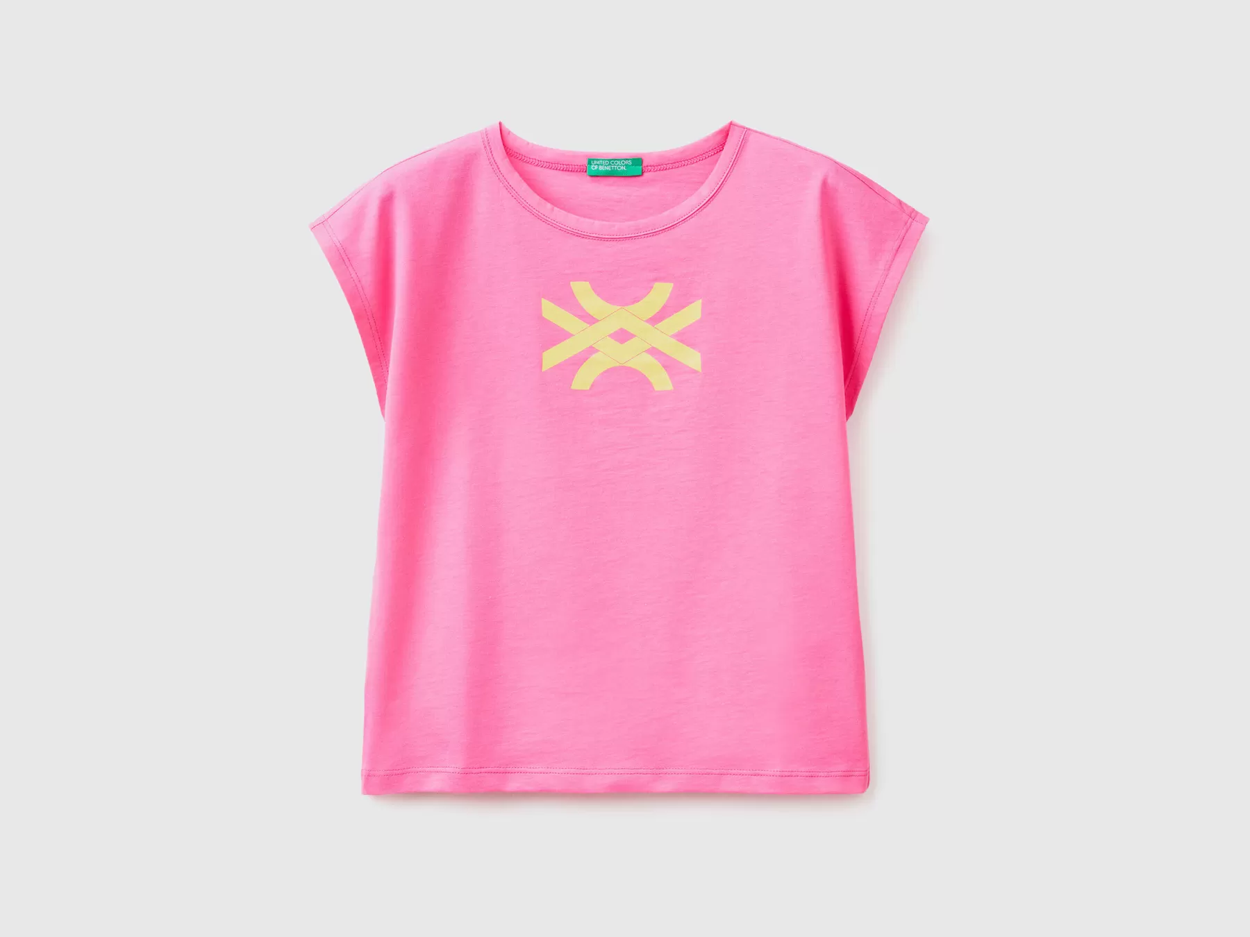 Benetton T-Shirt Con Stampa Logo Glitter Rosa Best