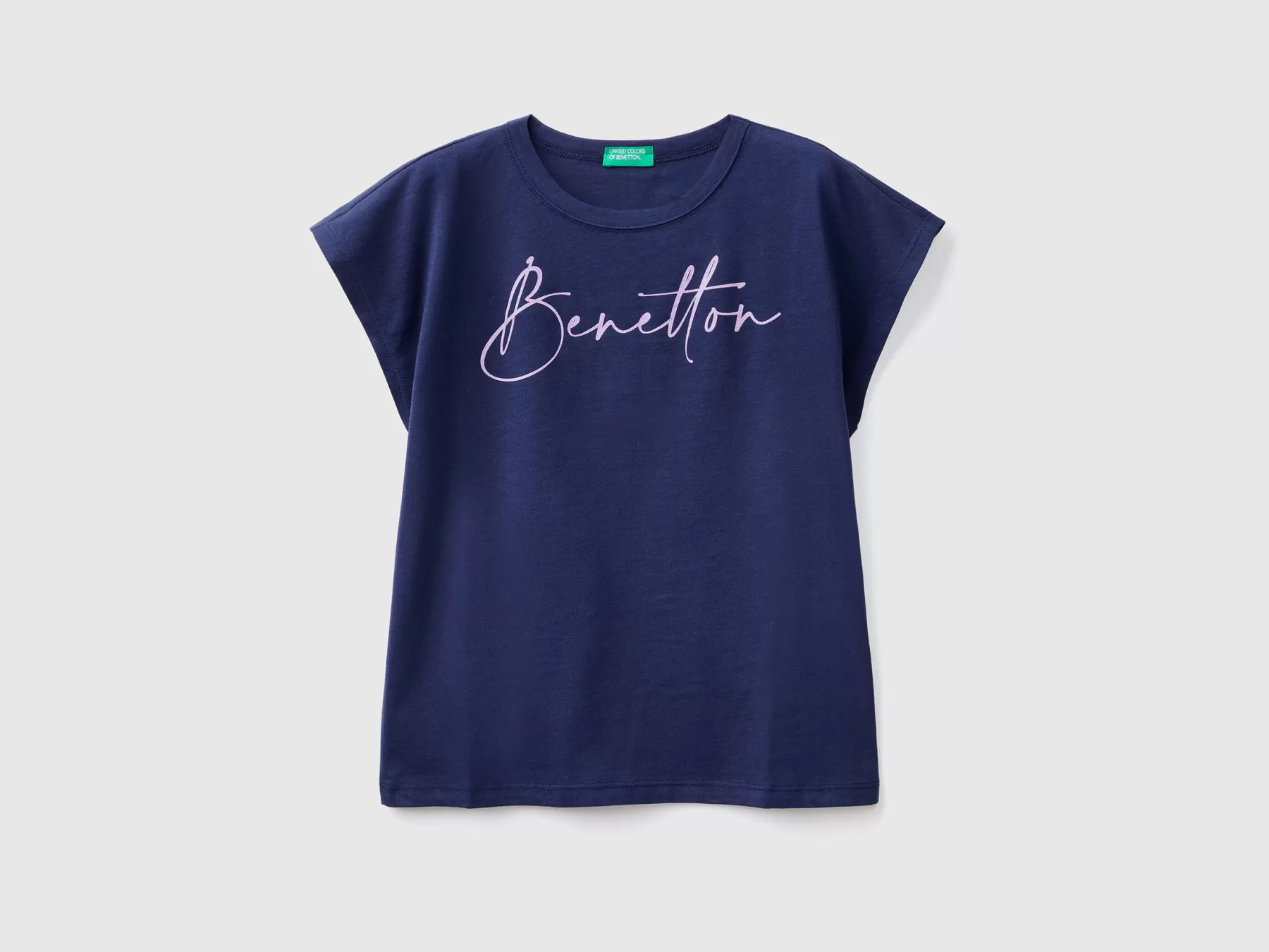 Benetton T-Shirt Con Stampa Logo Glitter Blu Scuro Cheap