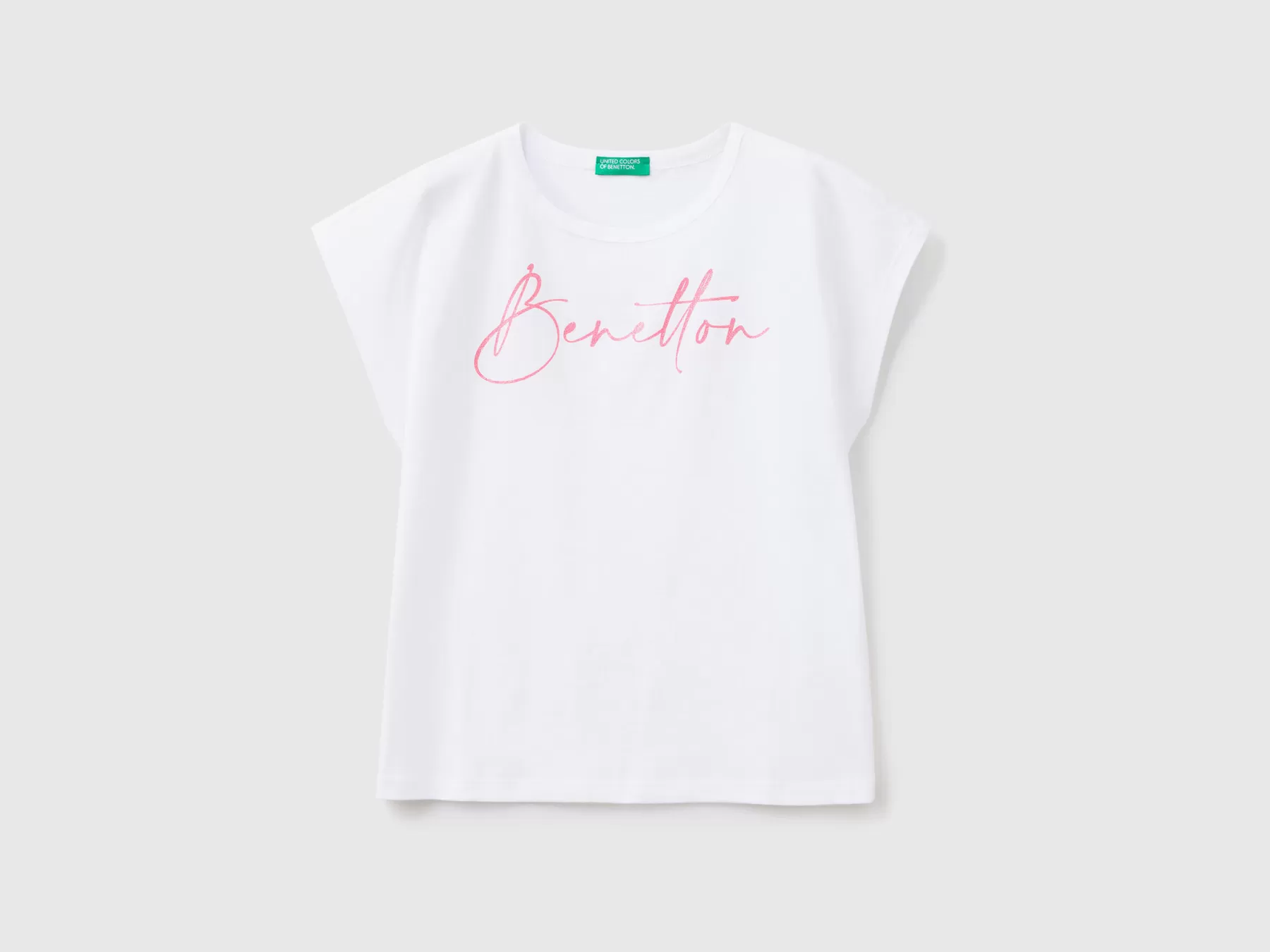 Benetton T-Shirt Con Stampa Logo Glitter Bianco Store