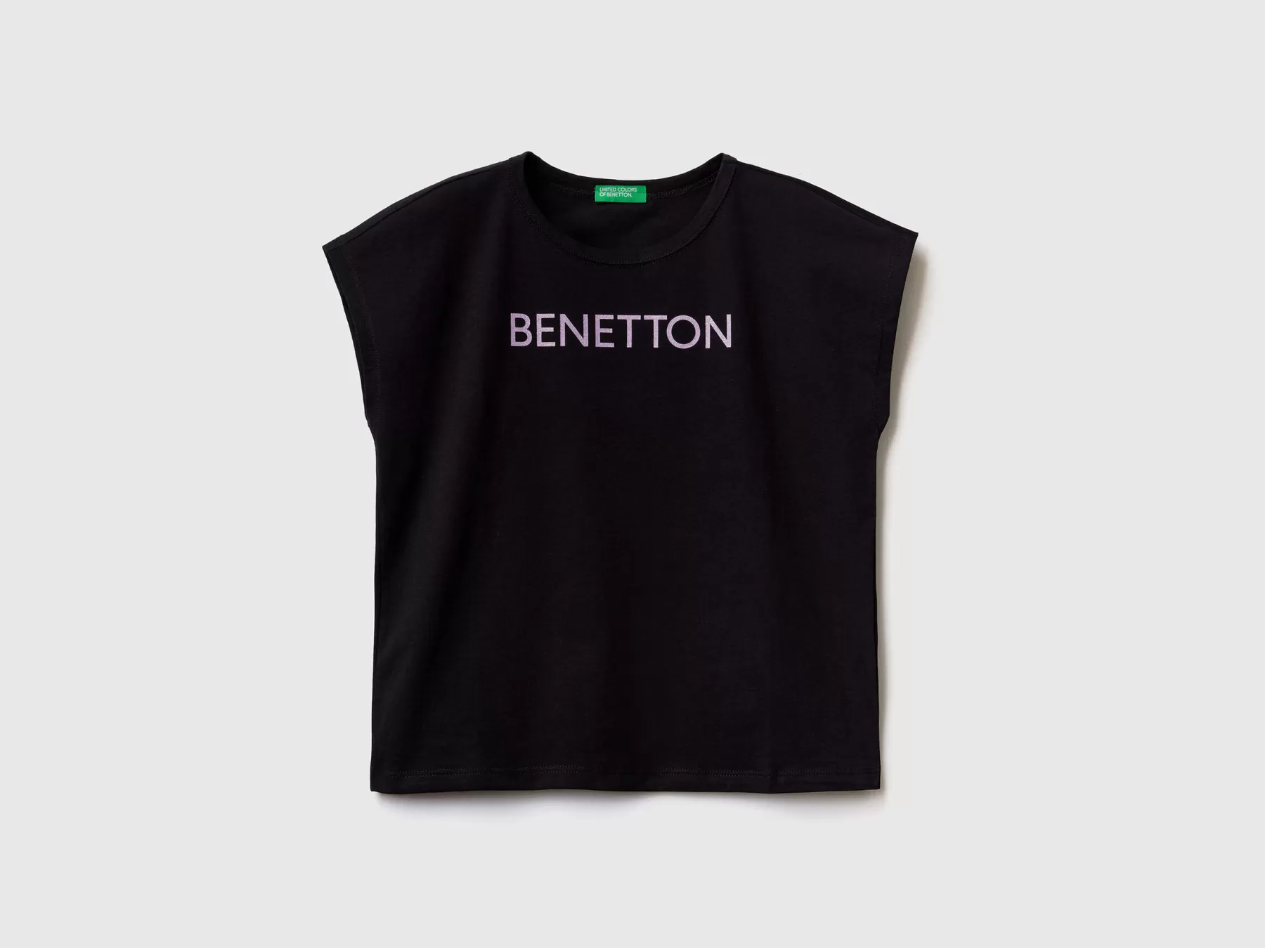 Benetton T-Shirt Con Stampa Logo Glitter Nero Fashion