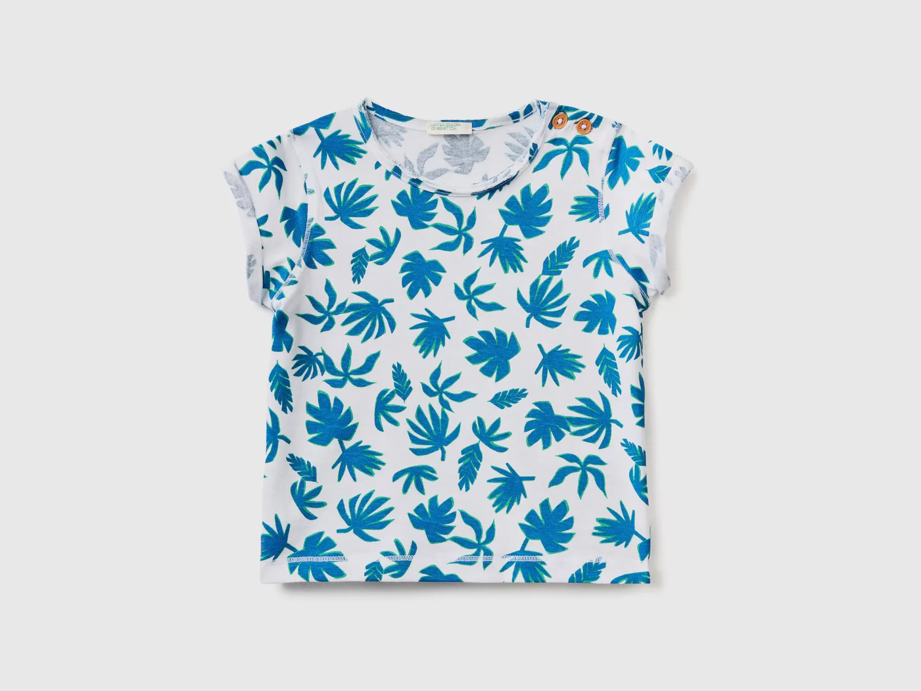 Benetton T-Shirt Con Stampa Tropicale Bianco Shop