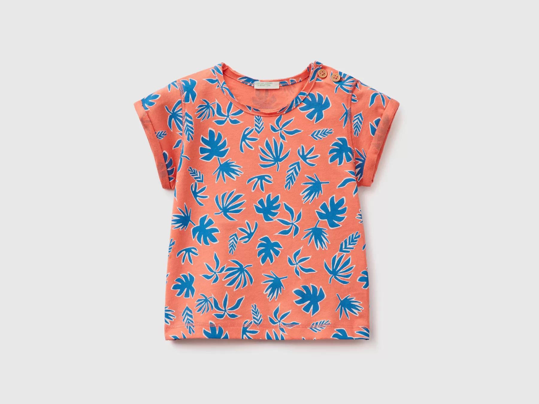 Benetton T-Shirt Con Stampa Tropicale Arancione Clearance