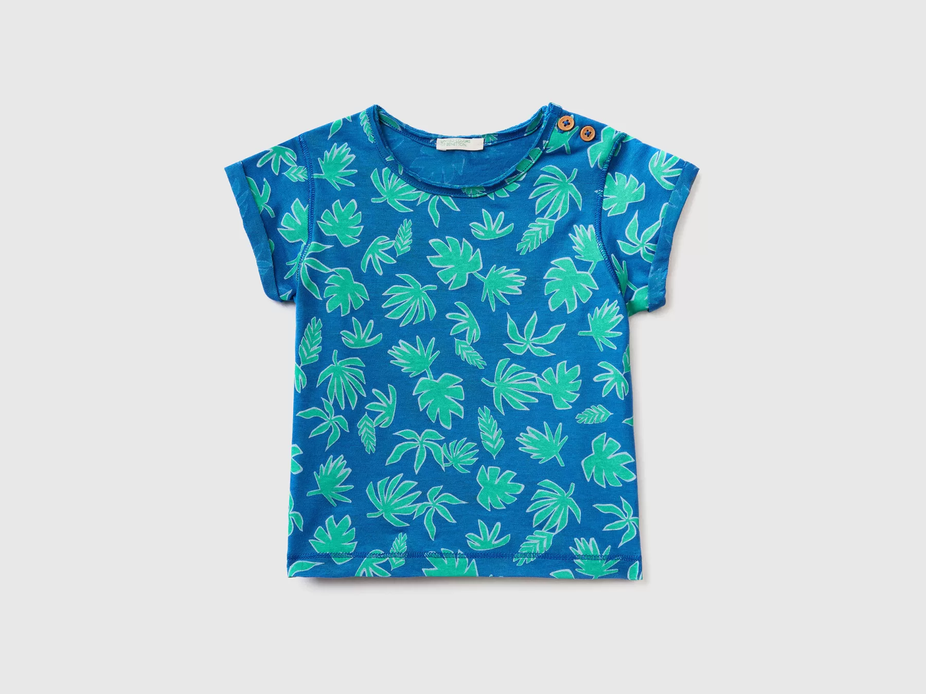 Benetton T-Shirt Con Stampa Tropicale Blu Outlet