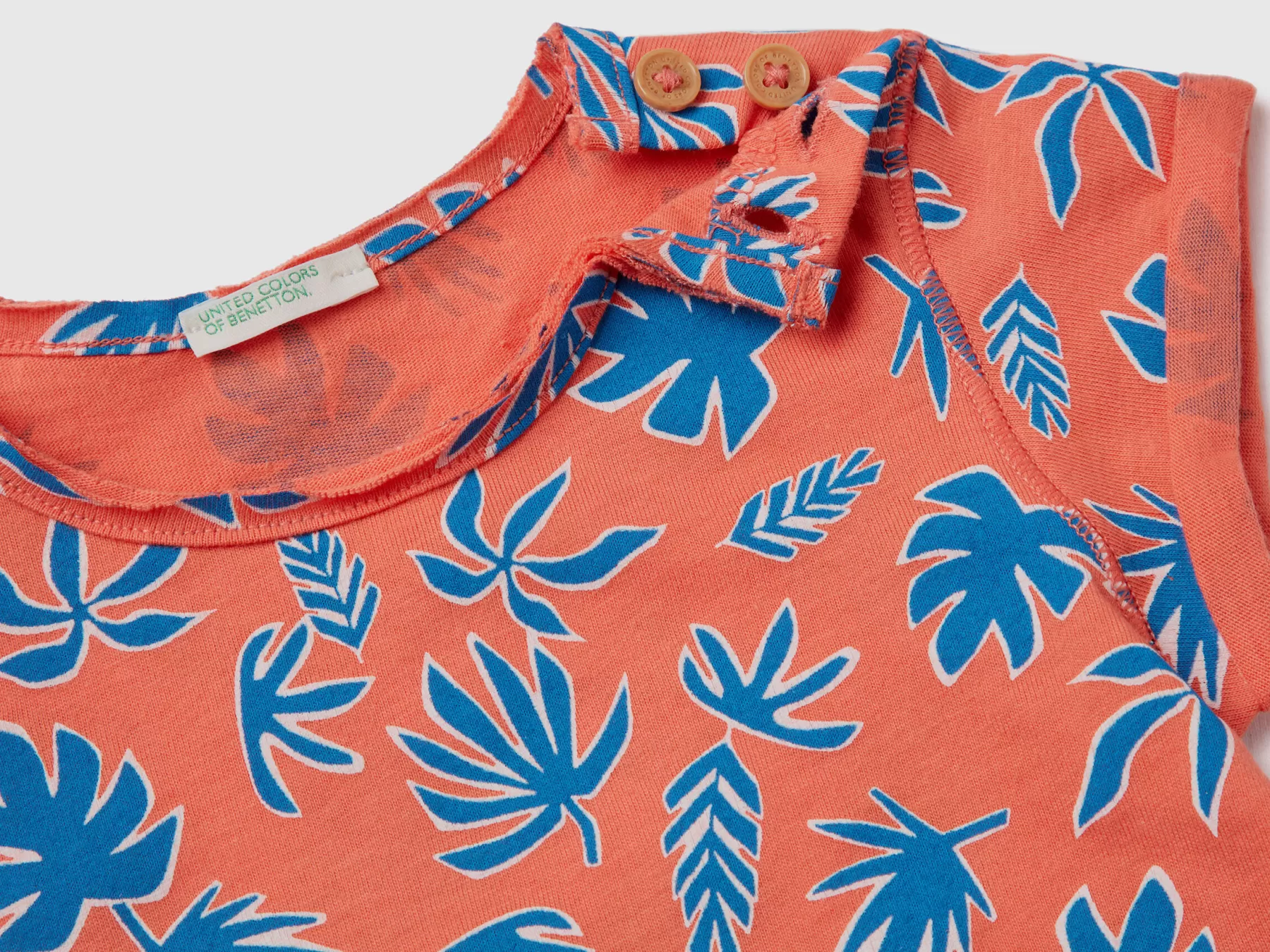 Benetton T-Shirt Con Stampa Tropicale Arancione Clearance