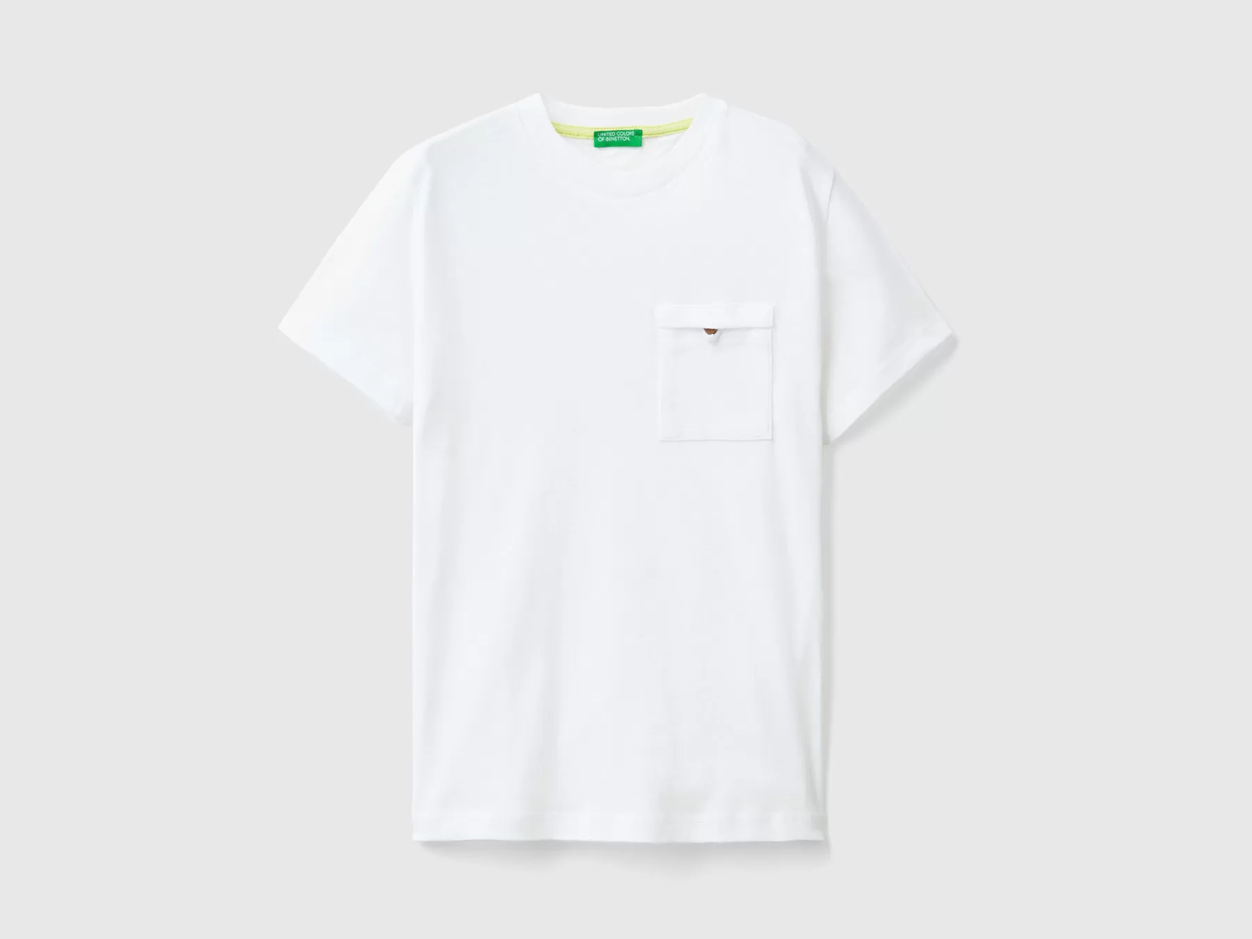 Benetton T-Shirt Con Taschino In Misto Lino Bianco Discount