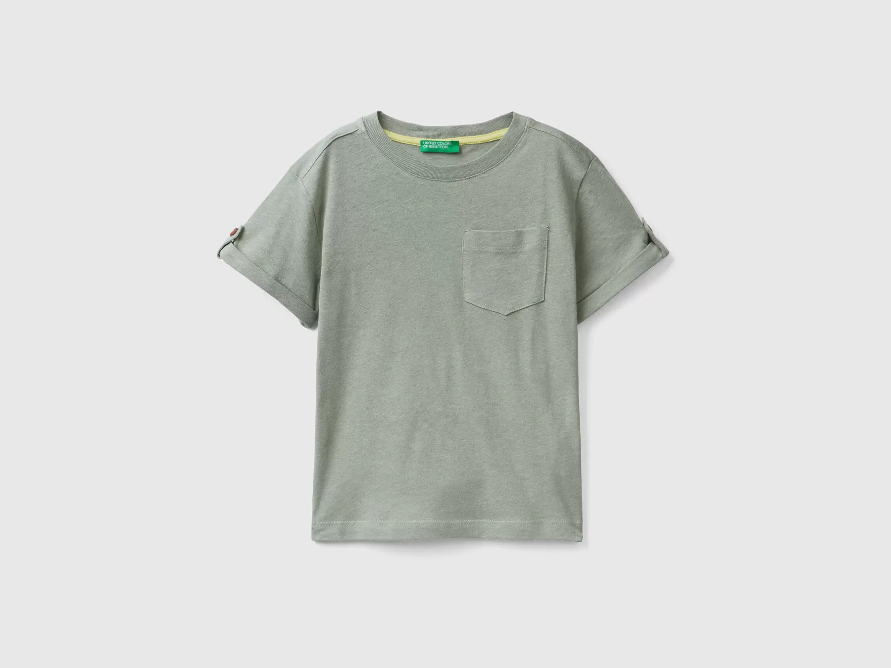 Benetton T-Shirt Con Taschino In Misto Lino Verde Best Sale