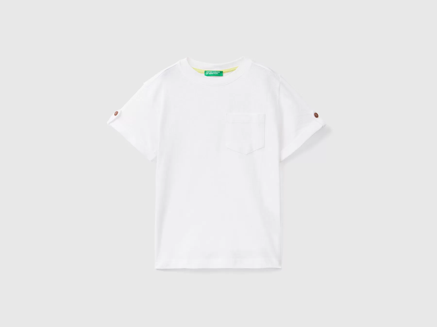 Benetton T-Shirt Con Taschino In Misto Lino Bianco Online