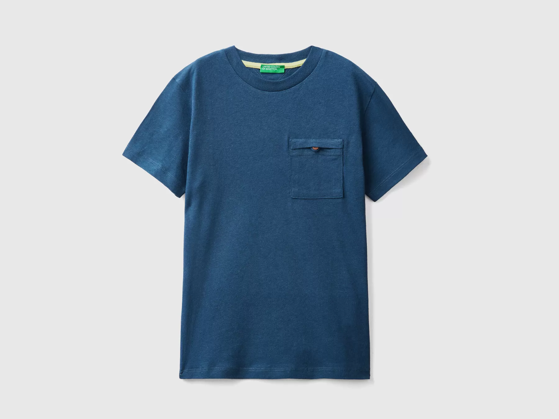 Benetton T-Shirt Con Taschino In Misto Lino Blu Scuro Best