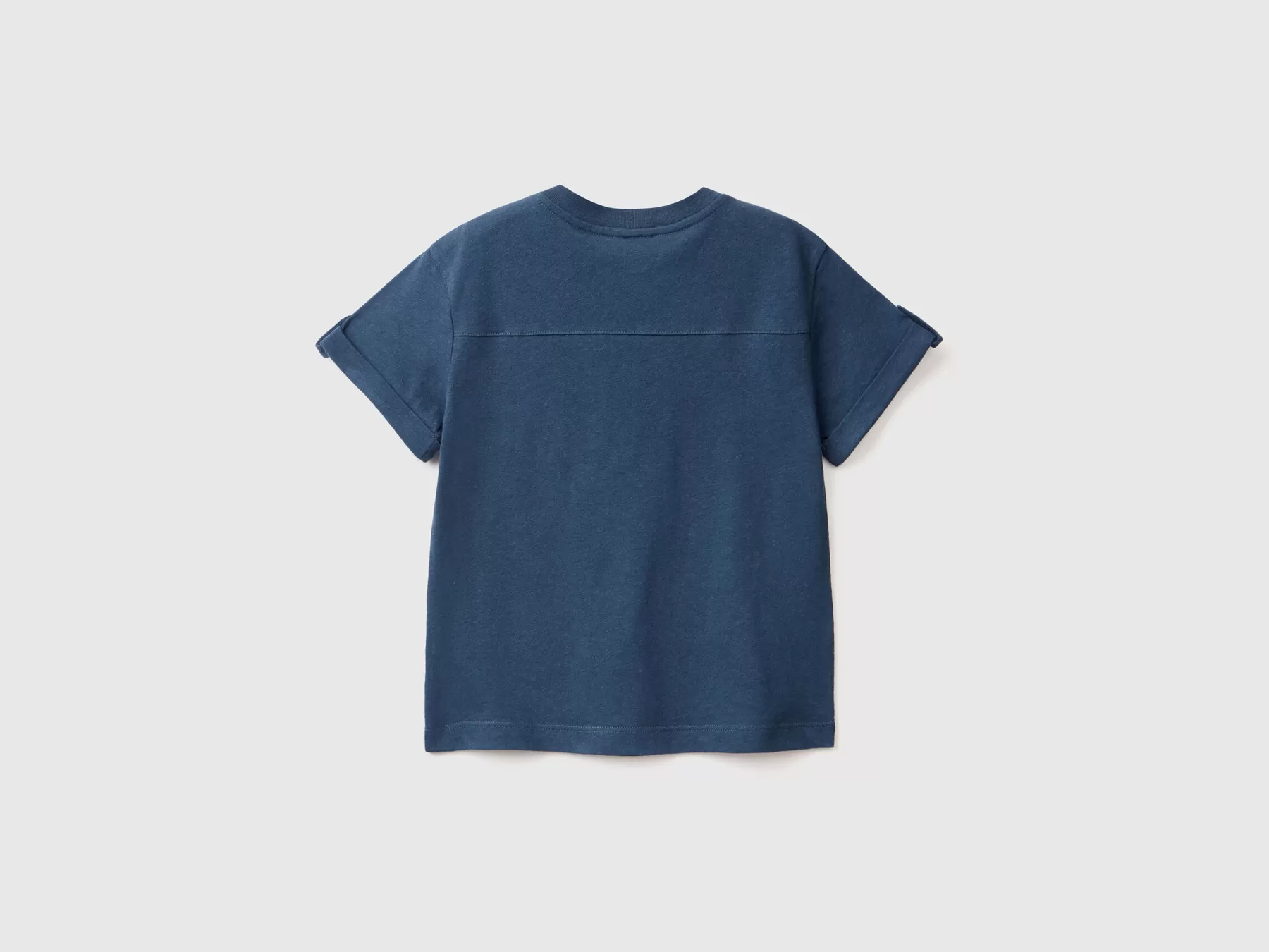 Benetton T-Shirt Con Taschino In Misto Lino Blu Scuro Fashion