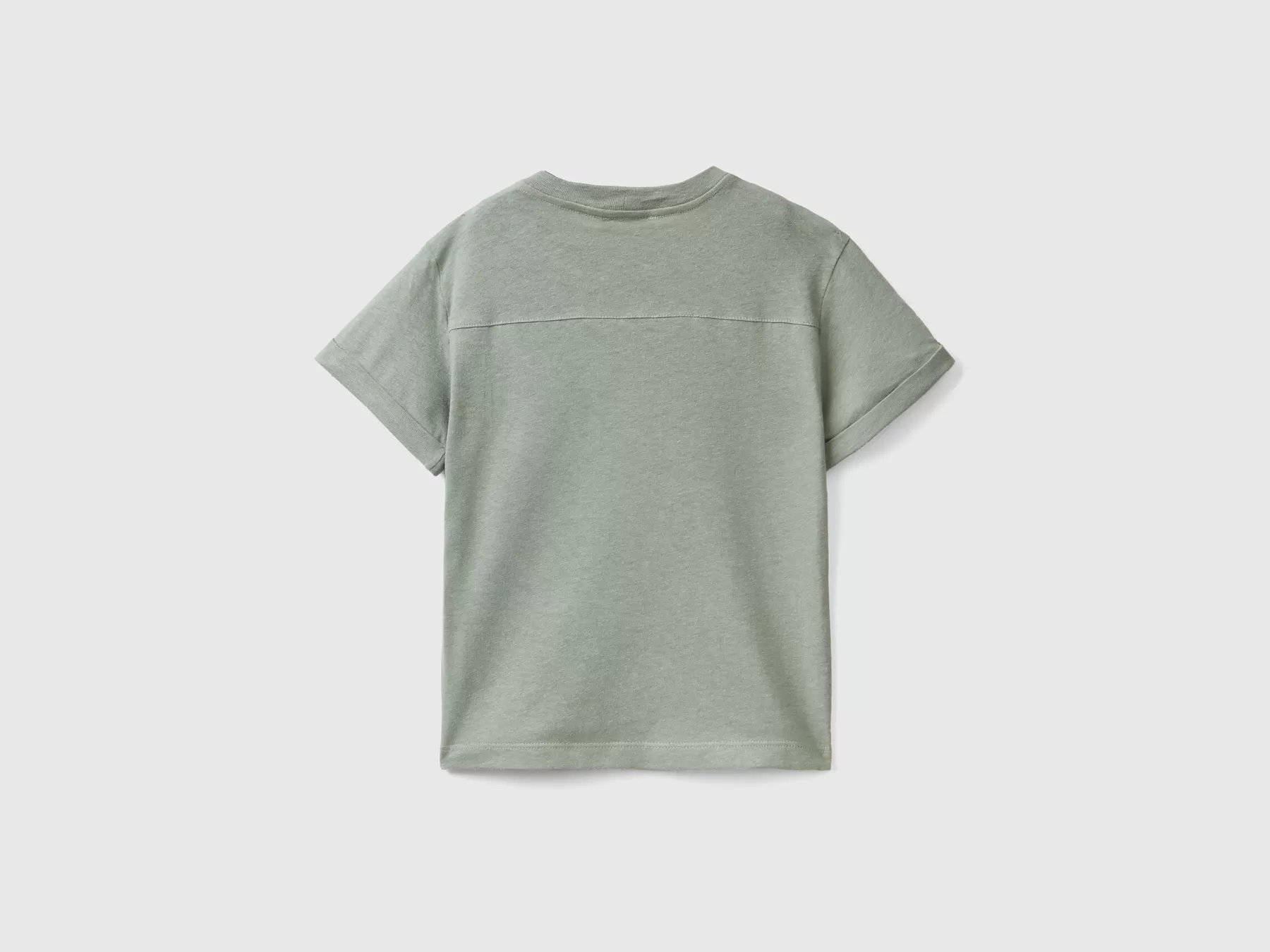 Benetton T-Shirt Con Taschino In Misto Lino Verde Best Sale