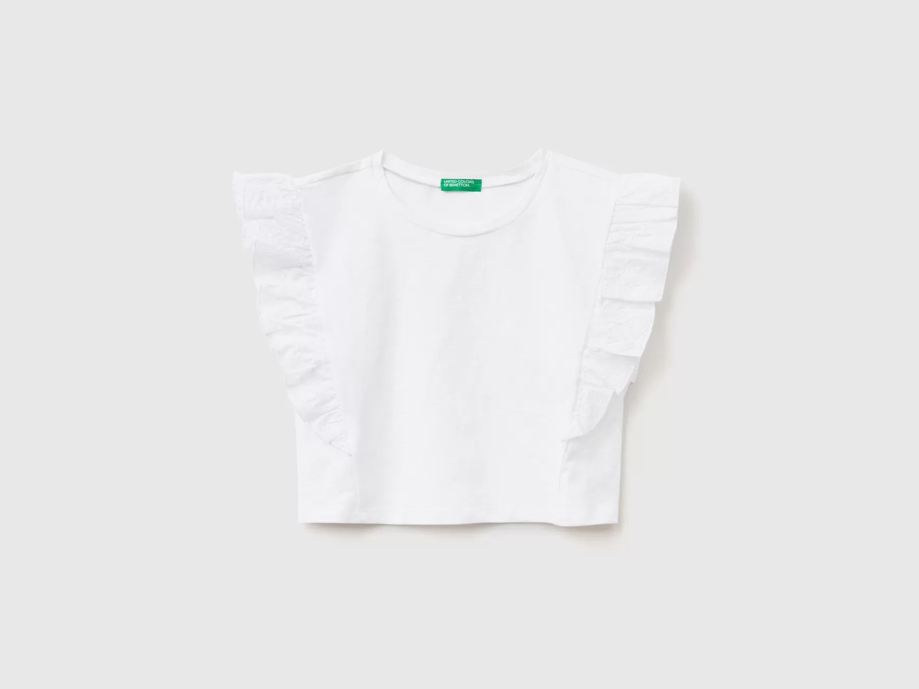 Benetton T-Shirt Con Volant In Sangallo Bianco Best