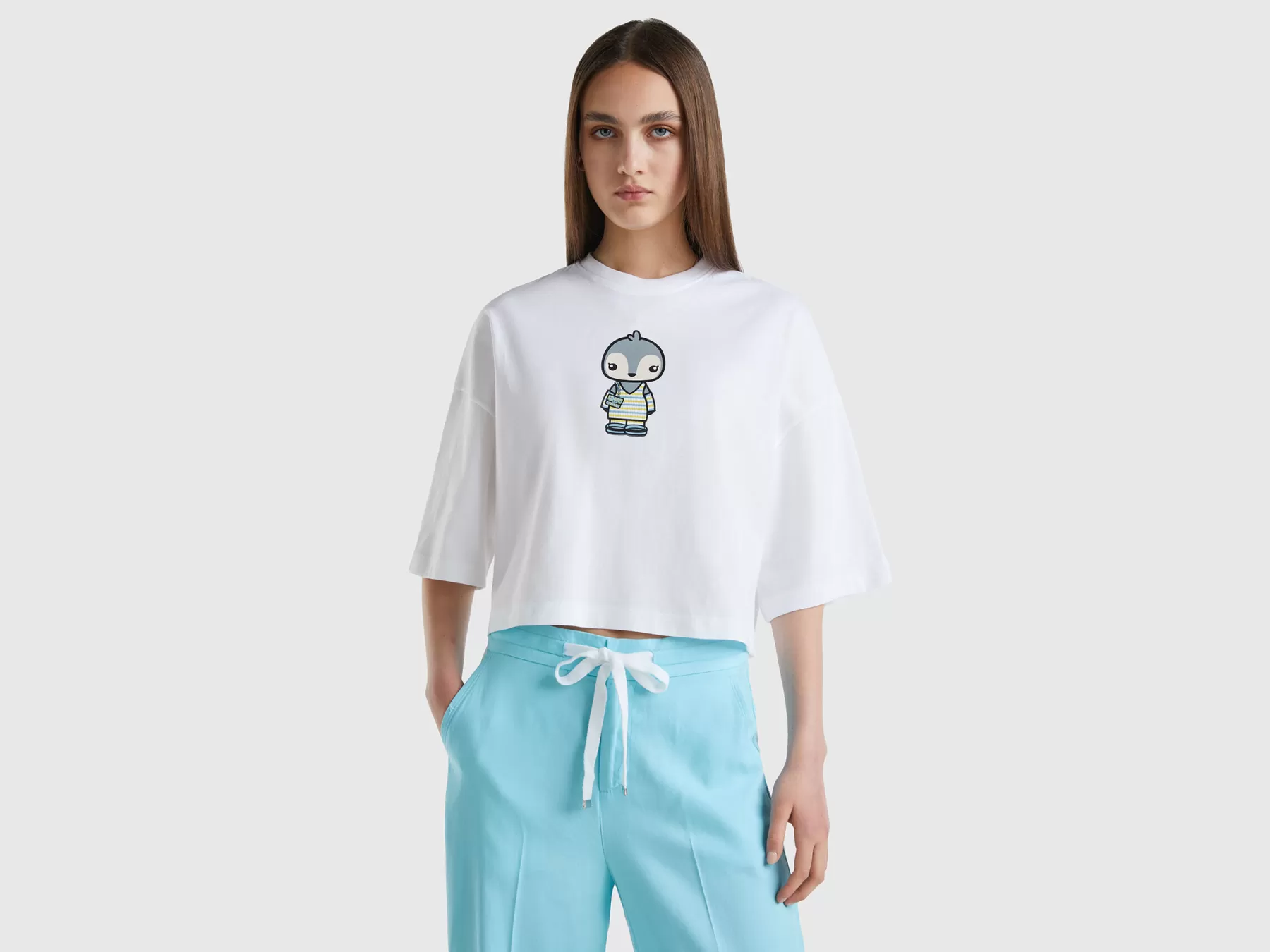 Benetton T-Shirt Cropped Bianca Be Family Bianco Clearance