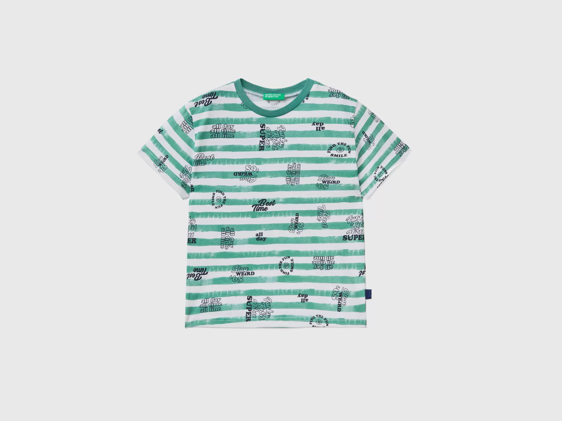 Benetton T-Shirt Fantasia 100% Cotone Verde Outlet