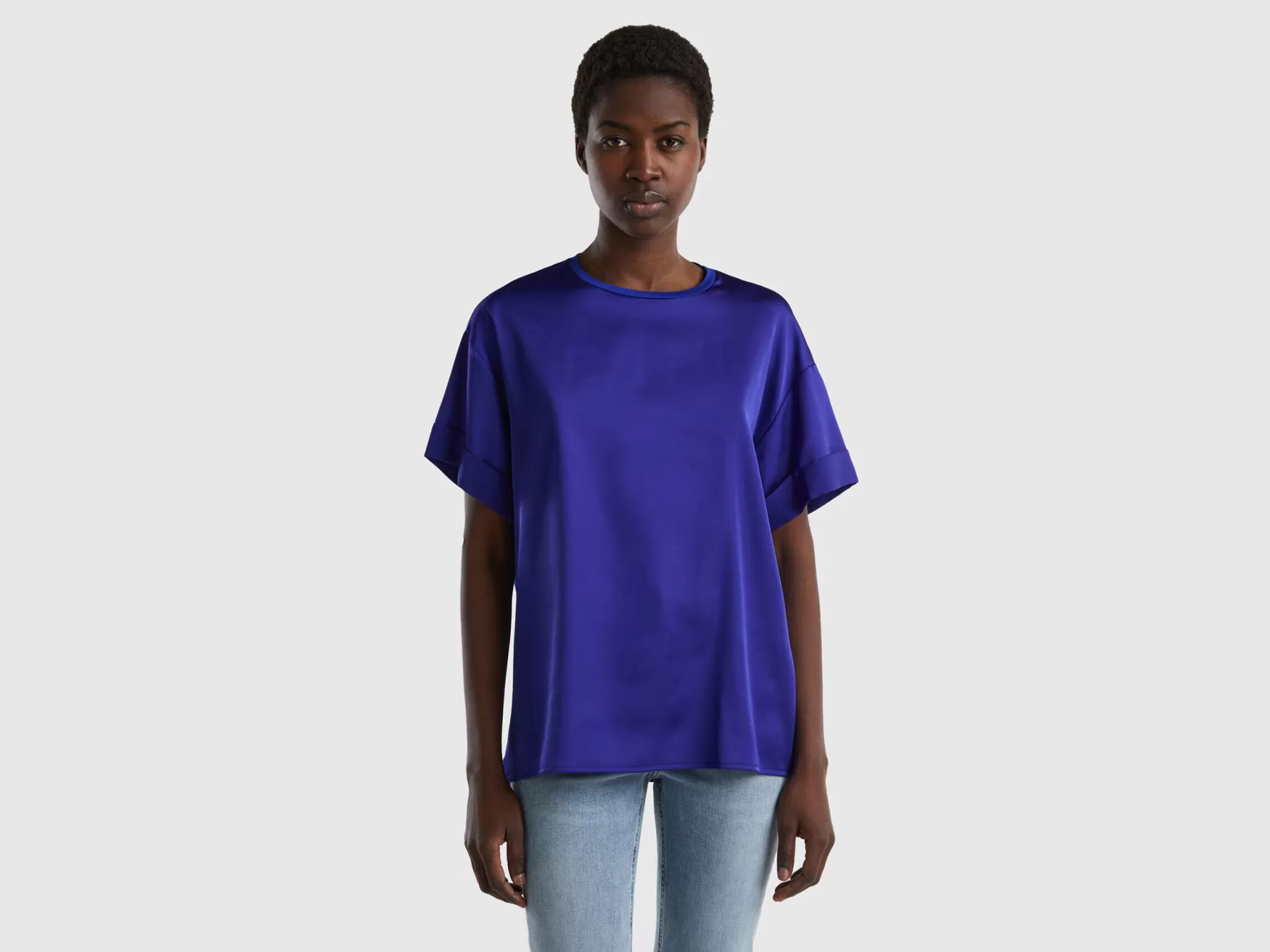 Benetton T-Shirt Fluida A Manica Corta Bluette Outlet