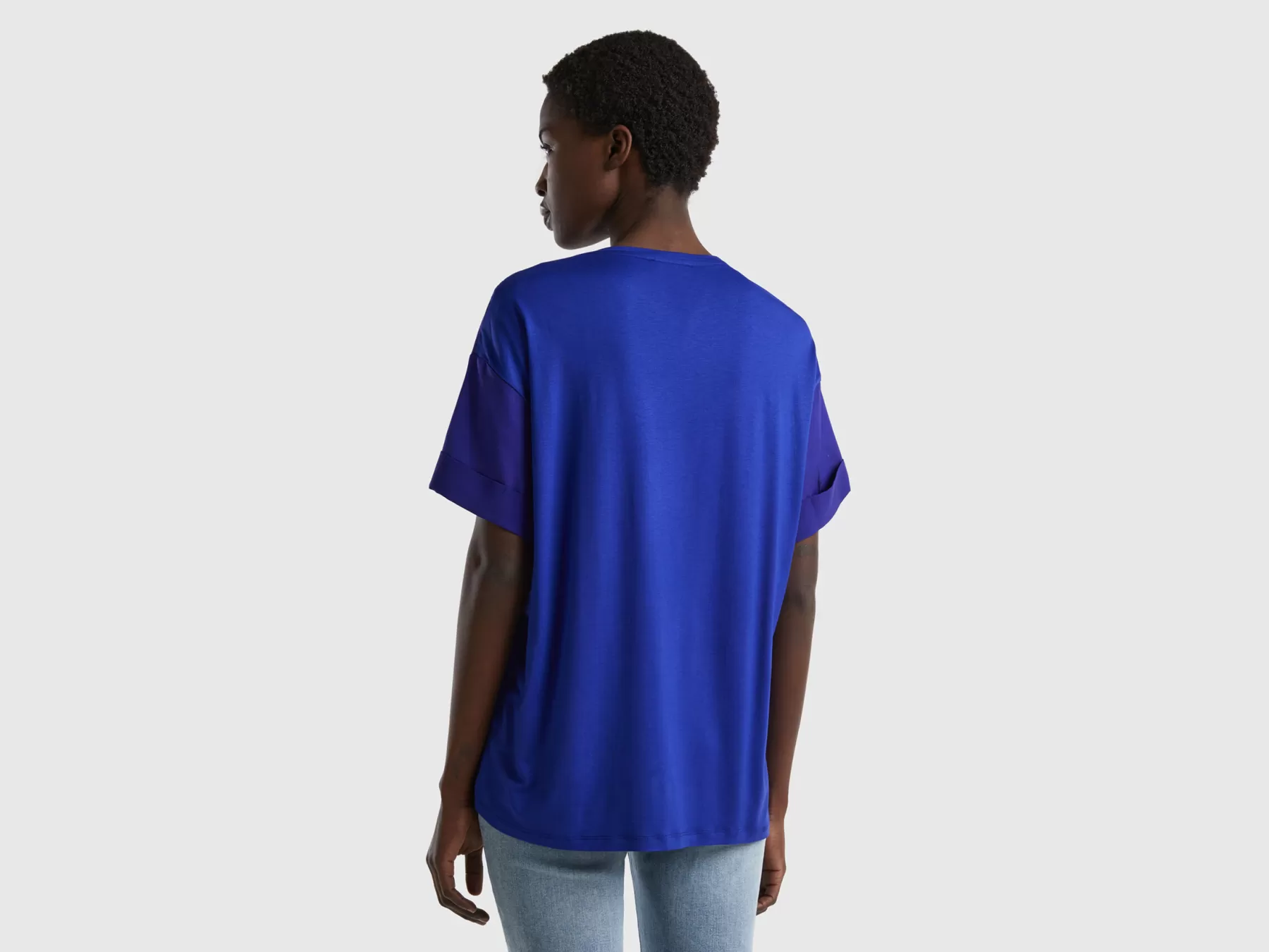 Benetton T-Shirt Fluida A Manica Corta Bluette Outlet