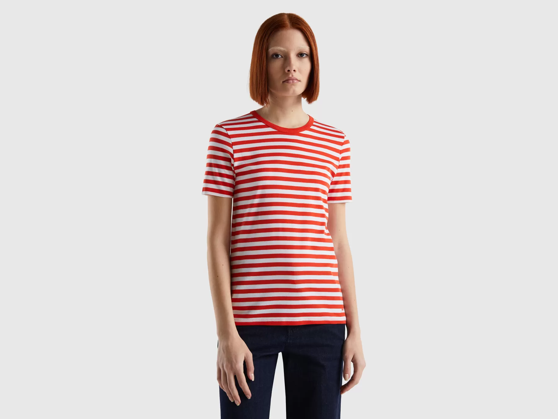 Benetton T-Shirt Girocollo A Righe Rosso Cheap