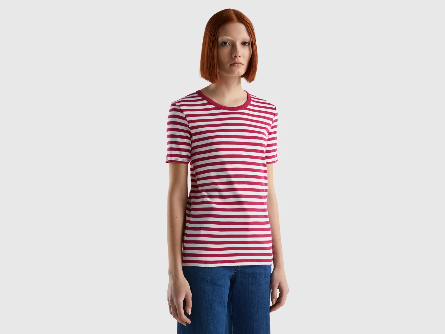 Benetton T-Shirt Girocollo A Righe Rosso Shop