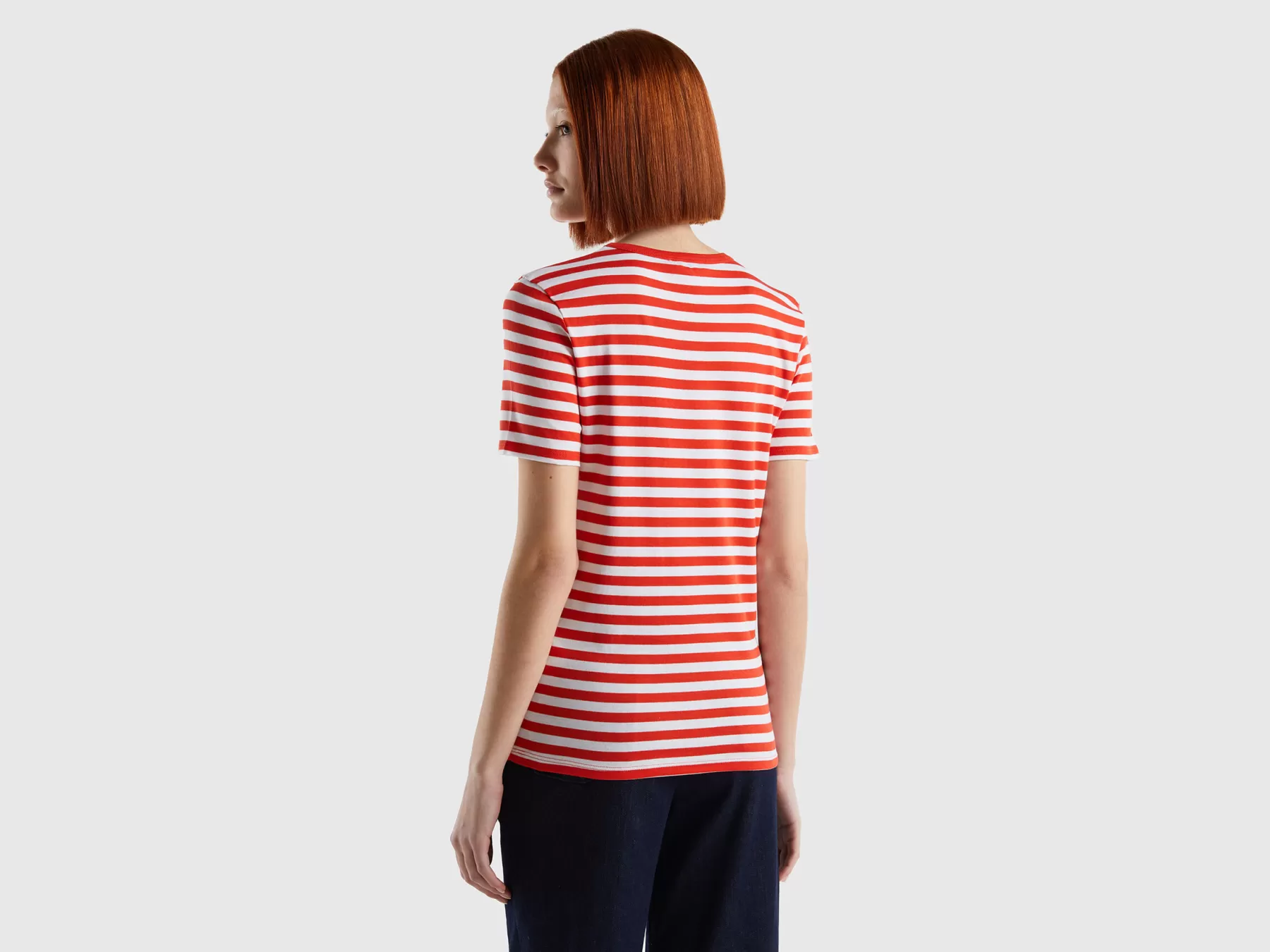 Benetton T-Shirt Girocollo A Righe Rosso Cheap