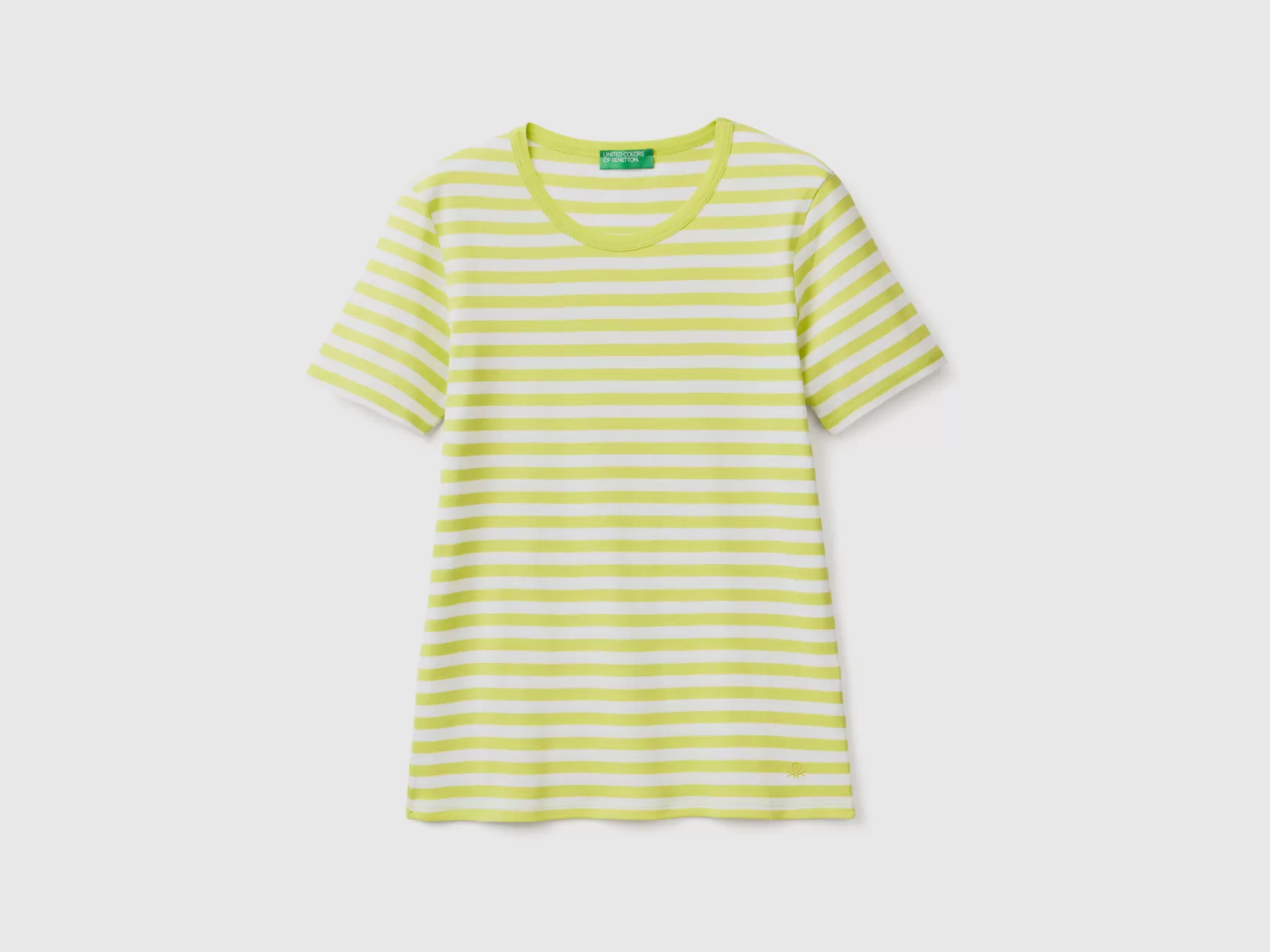 Benetton T-Shirt Girocollo A Righe Verde Fluo Cheap