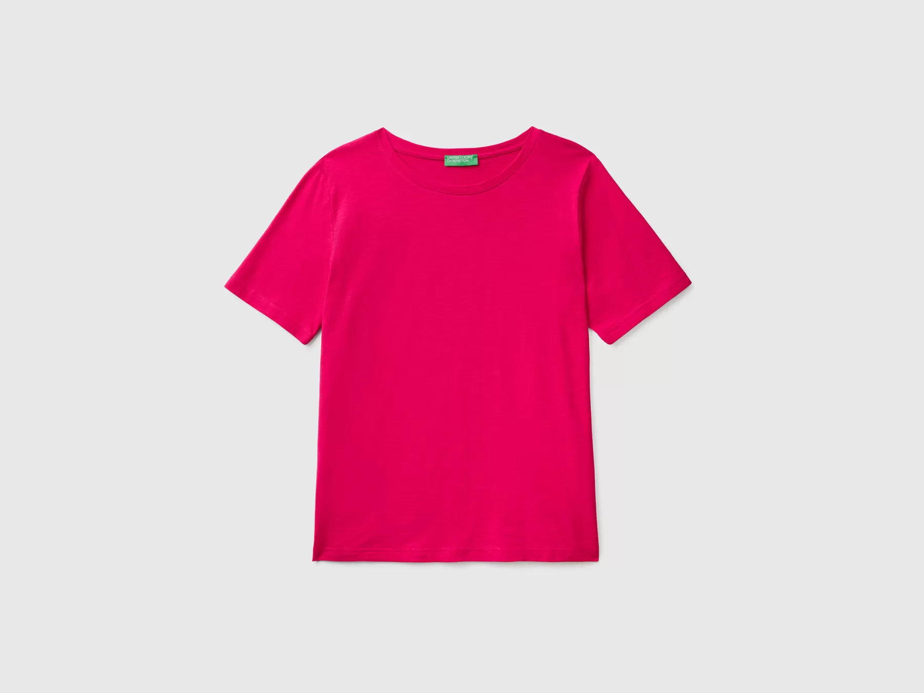 Benetton T-Shirt Girocollo In Cotone Fiammato Fucsia Best