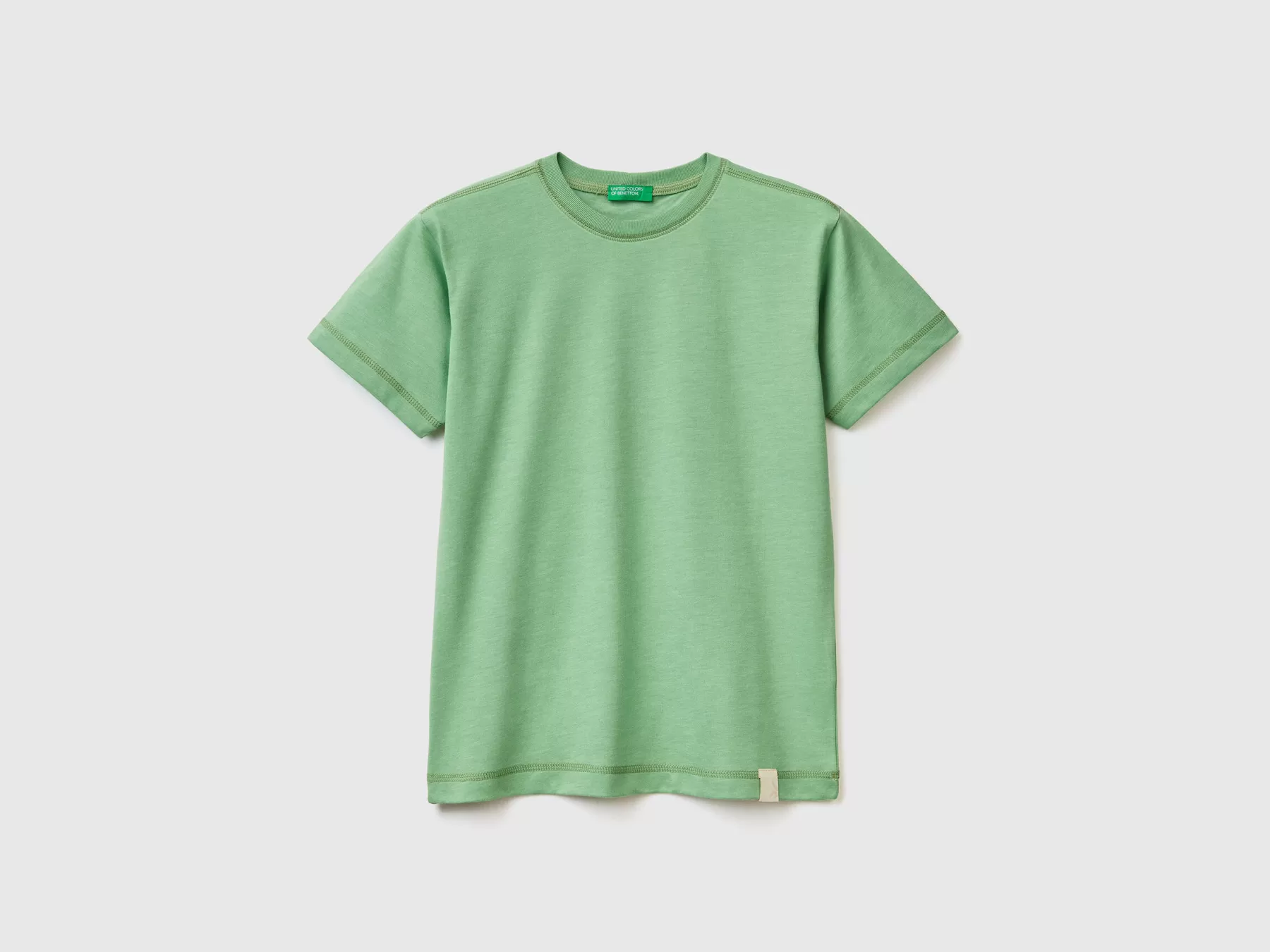 Benetton T-Shirt Girocollo In Tessuto Riciclato Verde Chiaro New