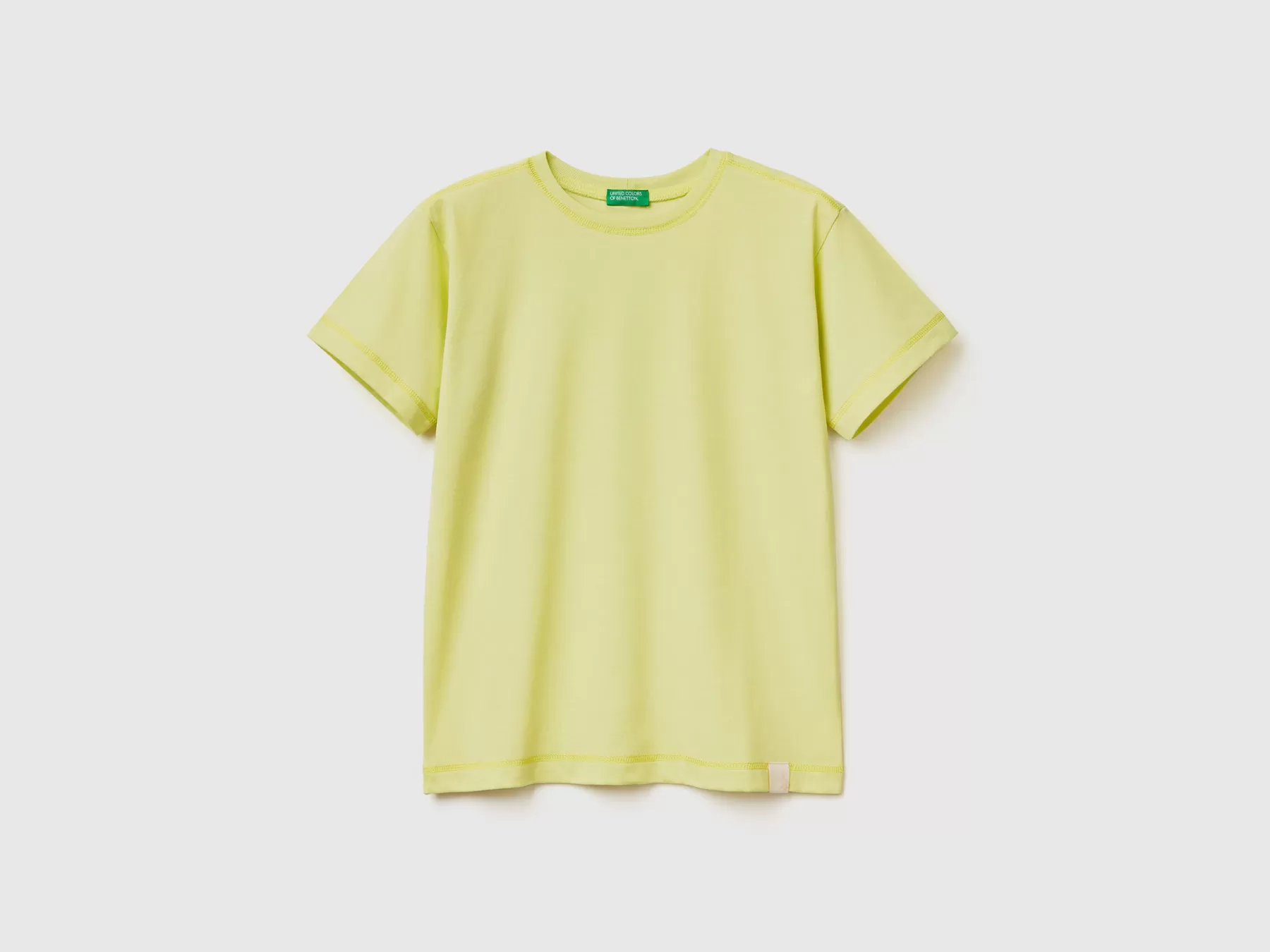 Benetton T-Shirt Girocollo In Tessuto Riciclato Giallo Fluo Flash Sale