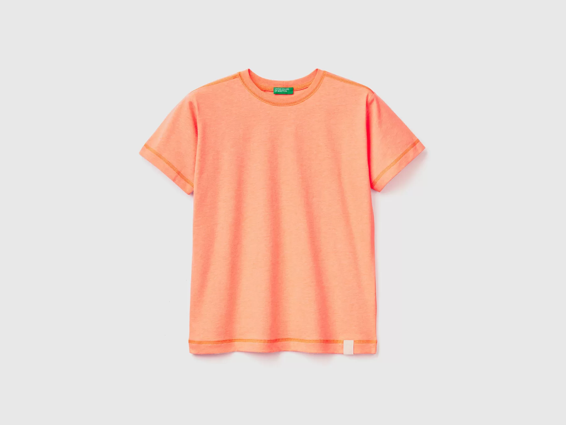 Benetton T-Shirt Girocollo In Tessuto Riciclato Arancione Fluo Best