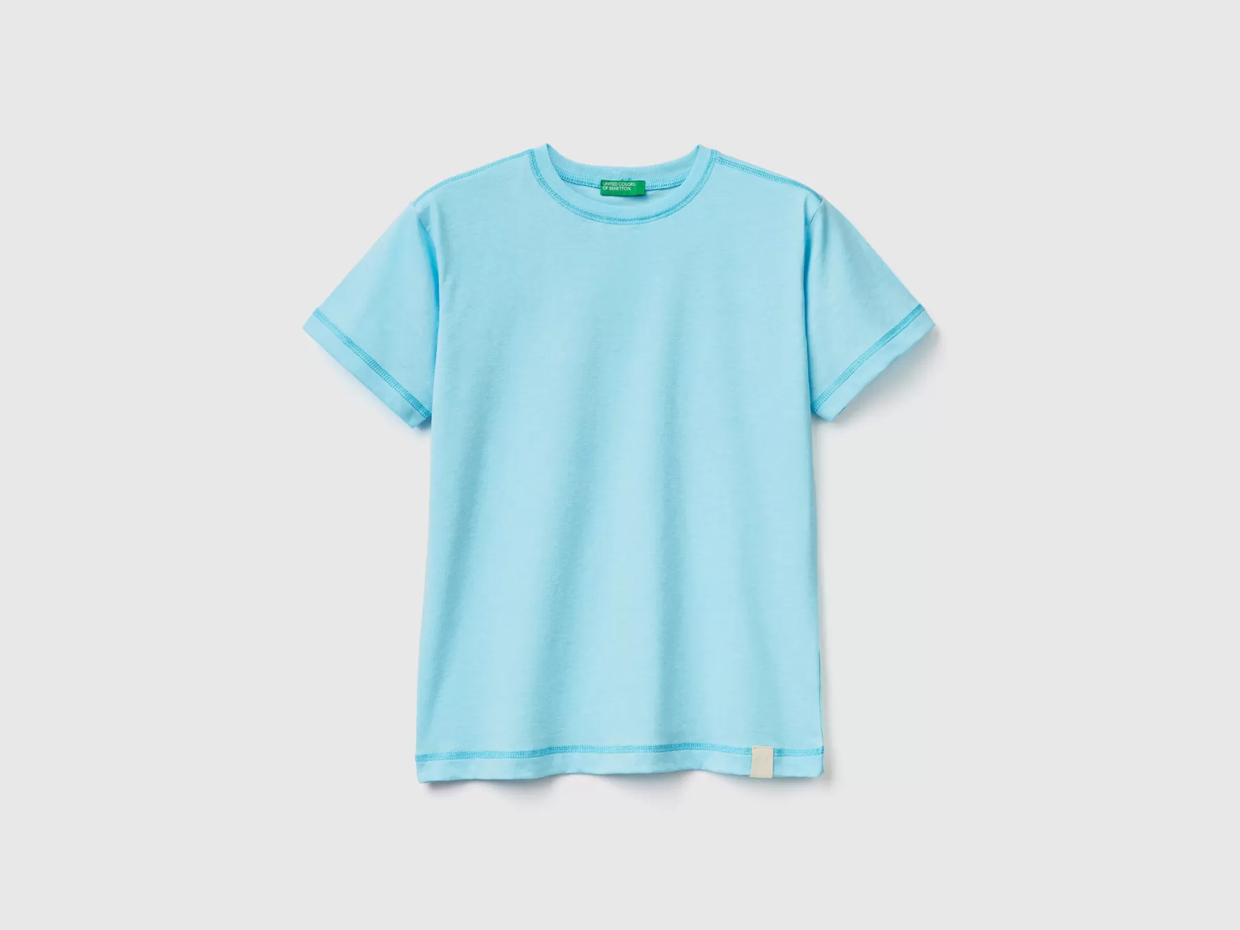 Benetton T-Shirt Girocollo In Tessuto Riciclato Celeste Fluo Outlet