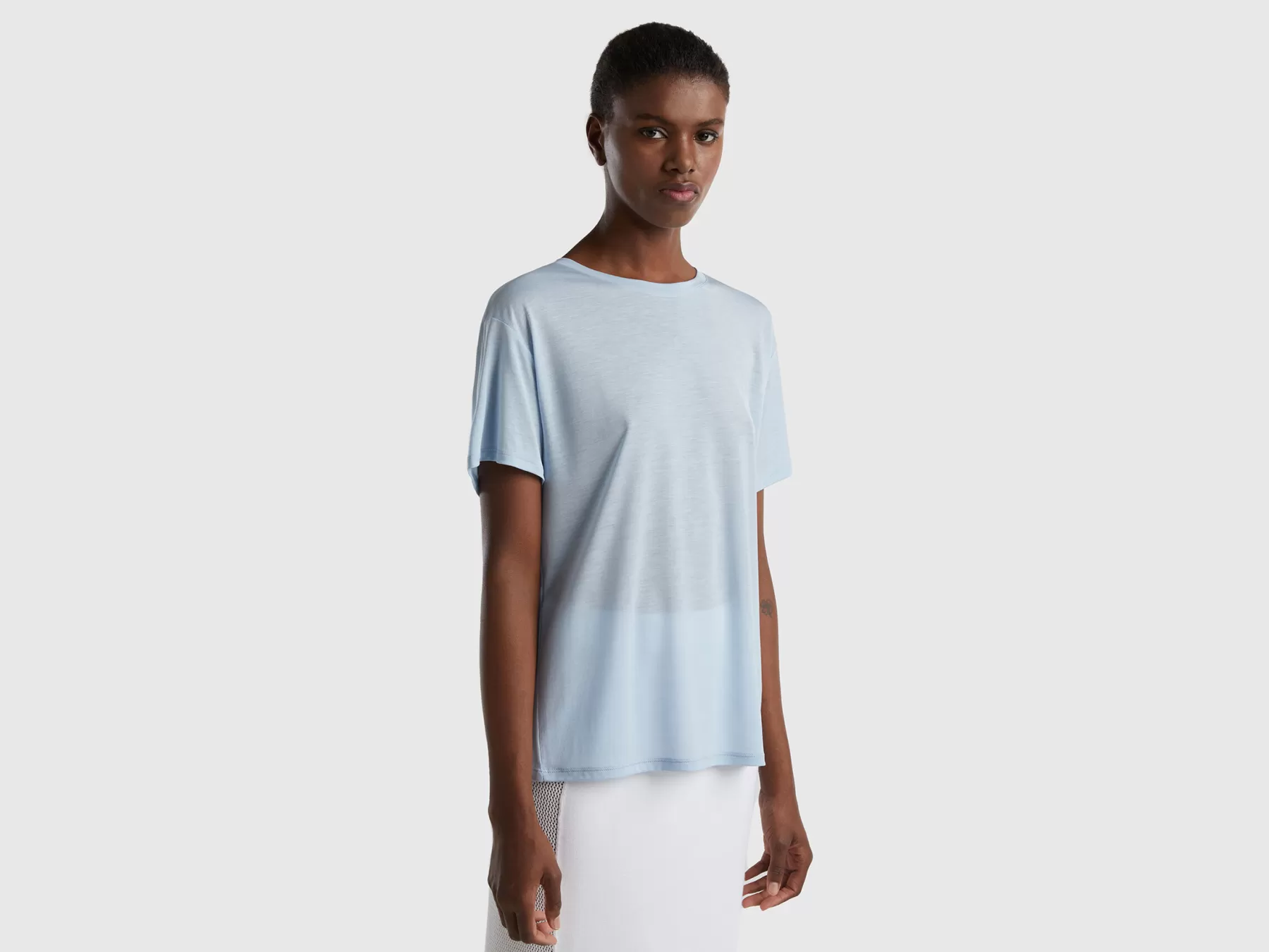 Benetton T-Shirt Girocollo In Viscosa Sostenibile Celeste Clearance