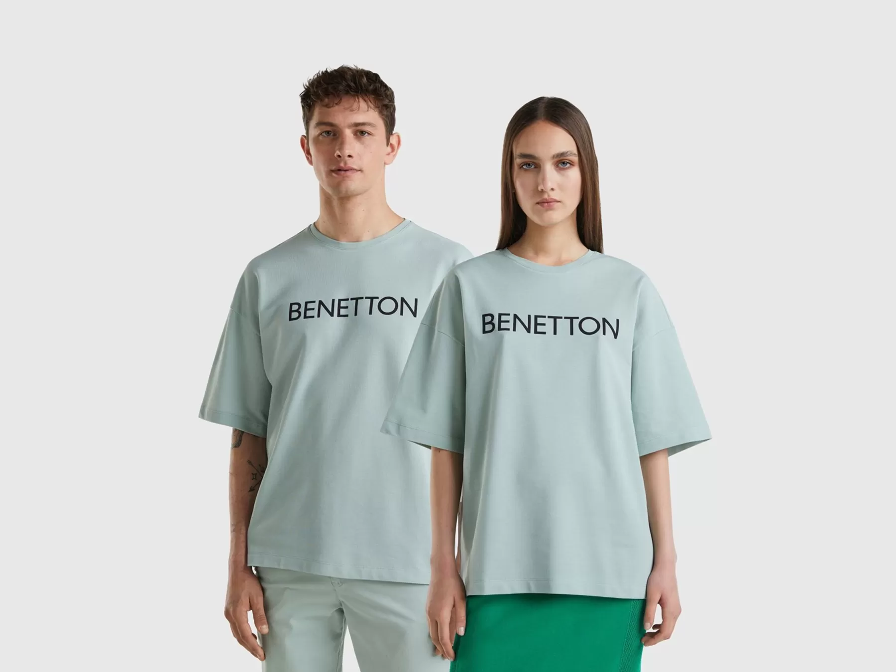 Benetton T-Shirt Grigia Con Stampa Logo Grigio Fashion