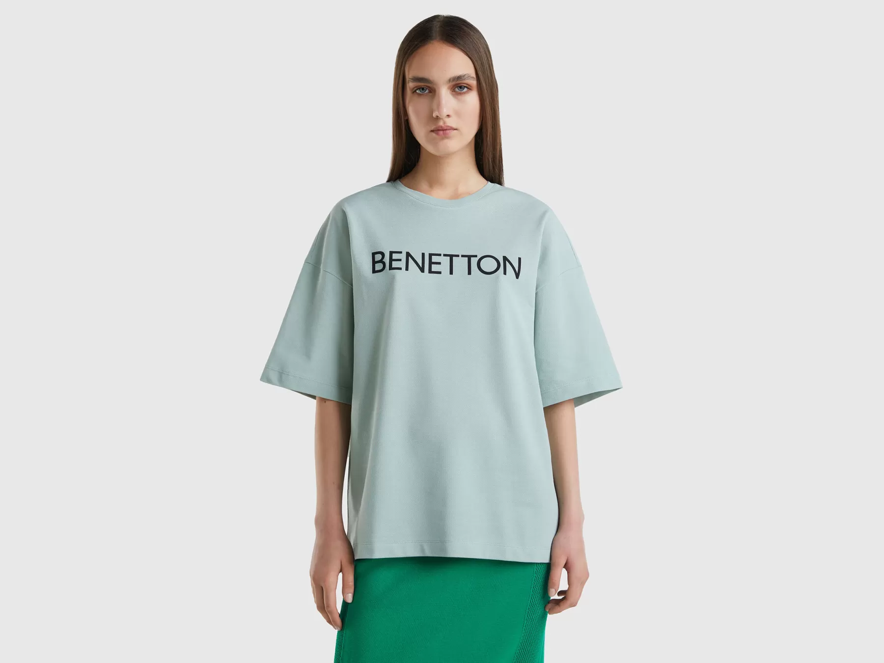 Benetton T-Shirt Grigia Con Stampa Logo Grigio Fashion