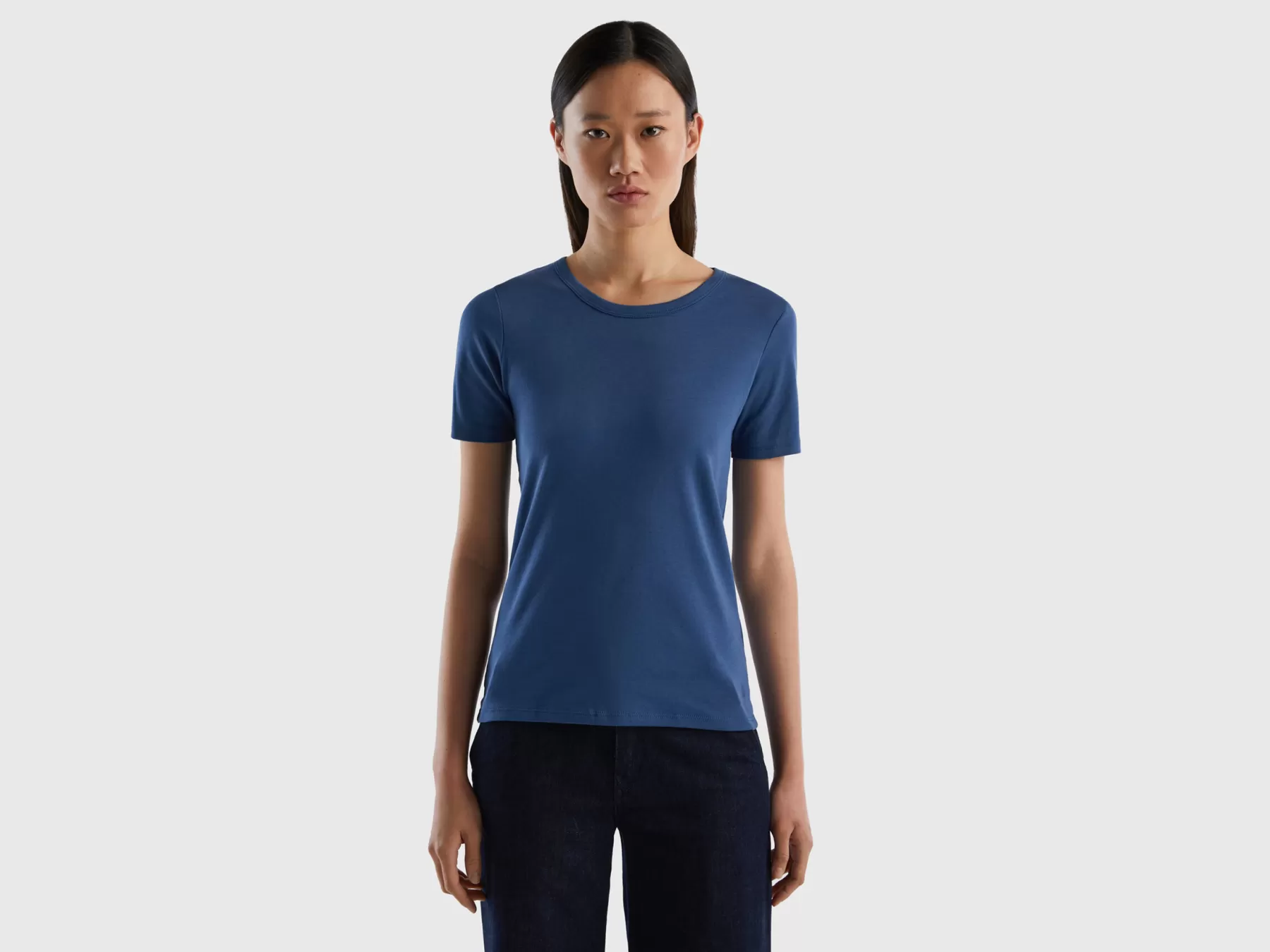 Benetton T-Shirt In Cotone A Fibra Lunga Blu Best