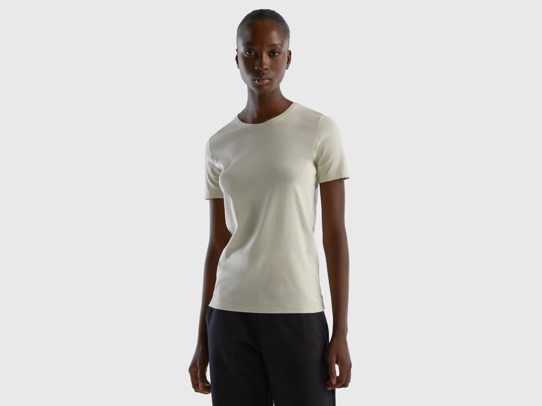 Benetton T-Shirt In Cotone A Fibra Lunga Beige Hot