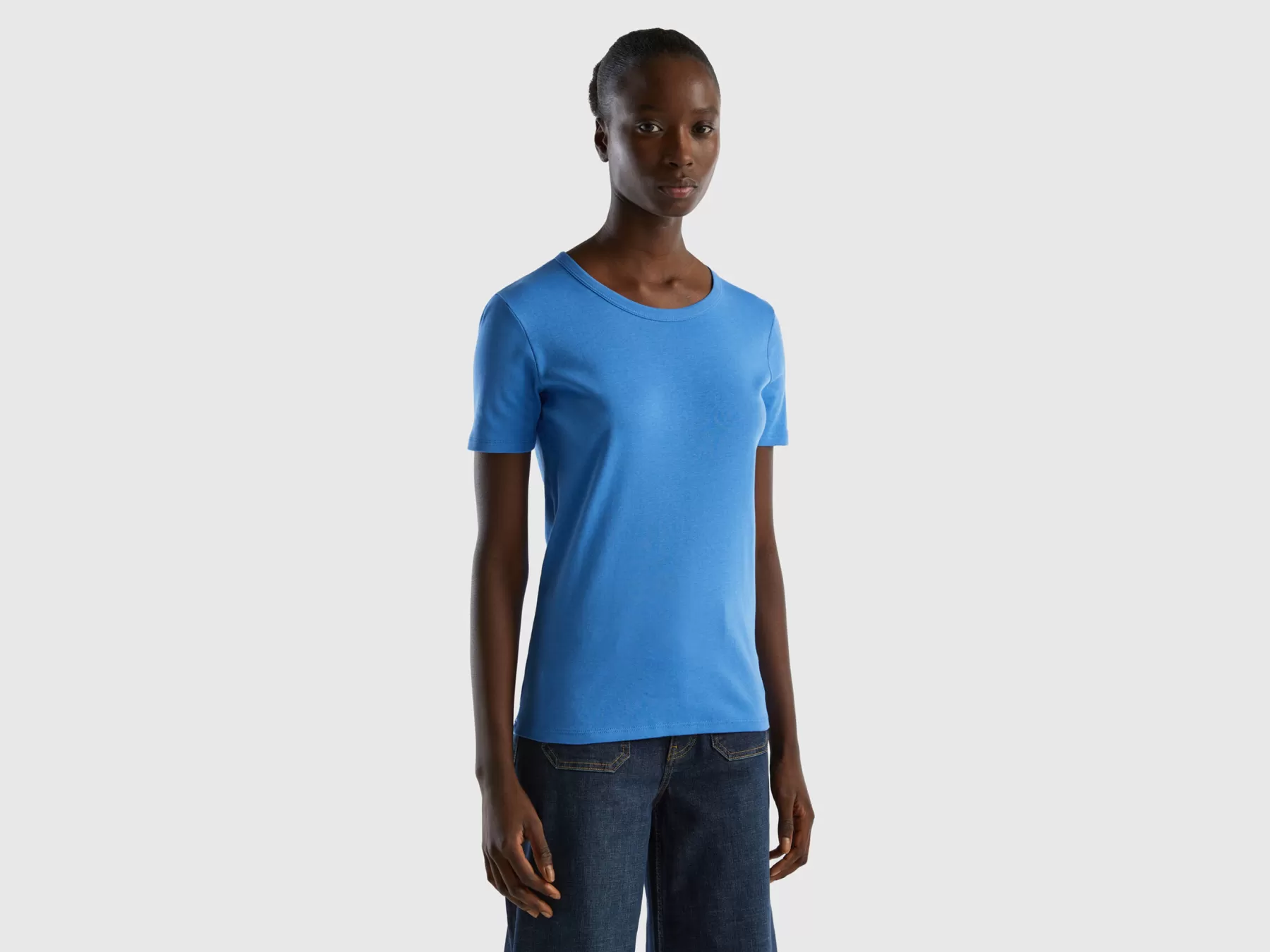 Benetton T-Shirt In Cotone A Fibra Lunga Azzurro Shop