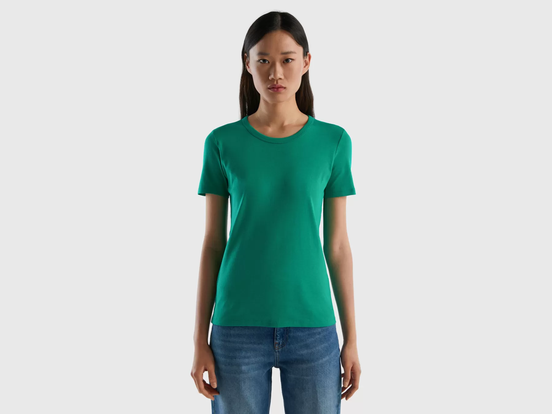 Benetton T-Shirt In Cotone A Fibra Lunga Verde Hot