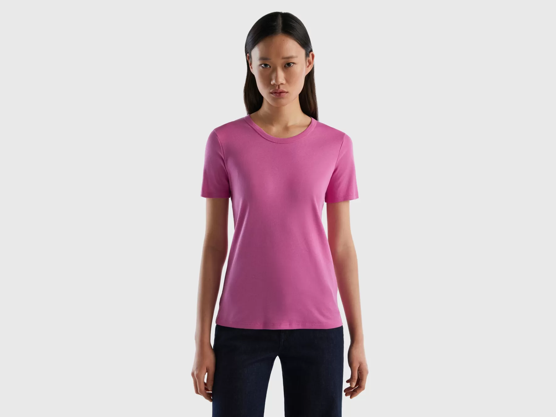 Benetton T-Shirt In Cotone A Fibra Lunga Rosa Cheap